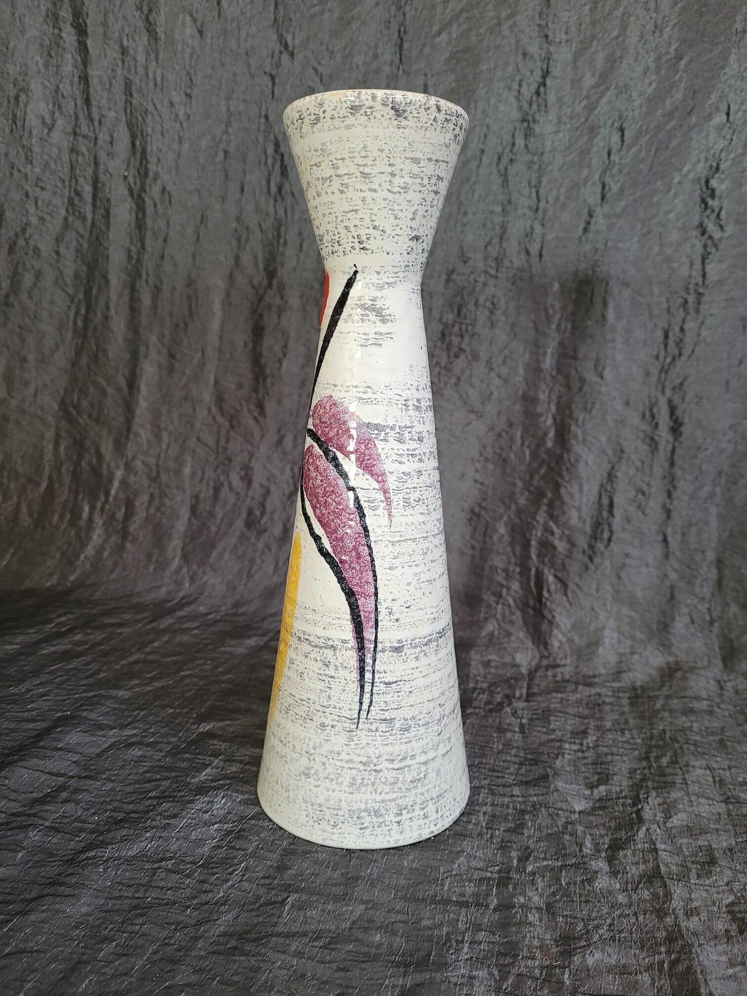 Vintage Keramikvase Braun Beige Blau gestreift 3