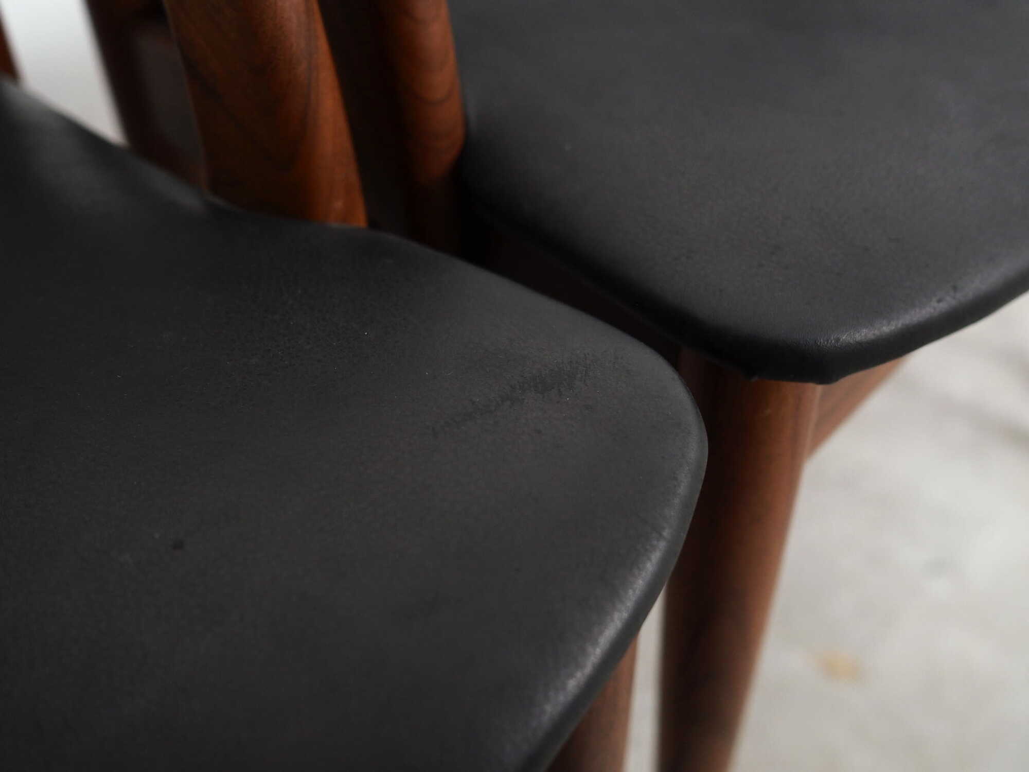 4x Vintage Chair Teak Wood Textile Black 1970s 8