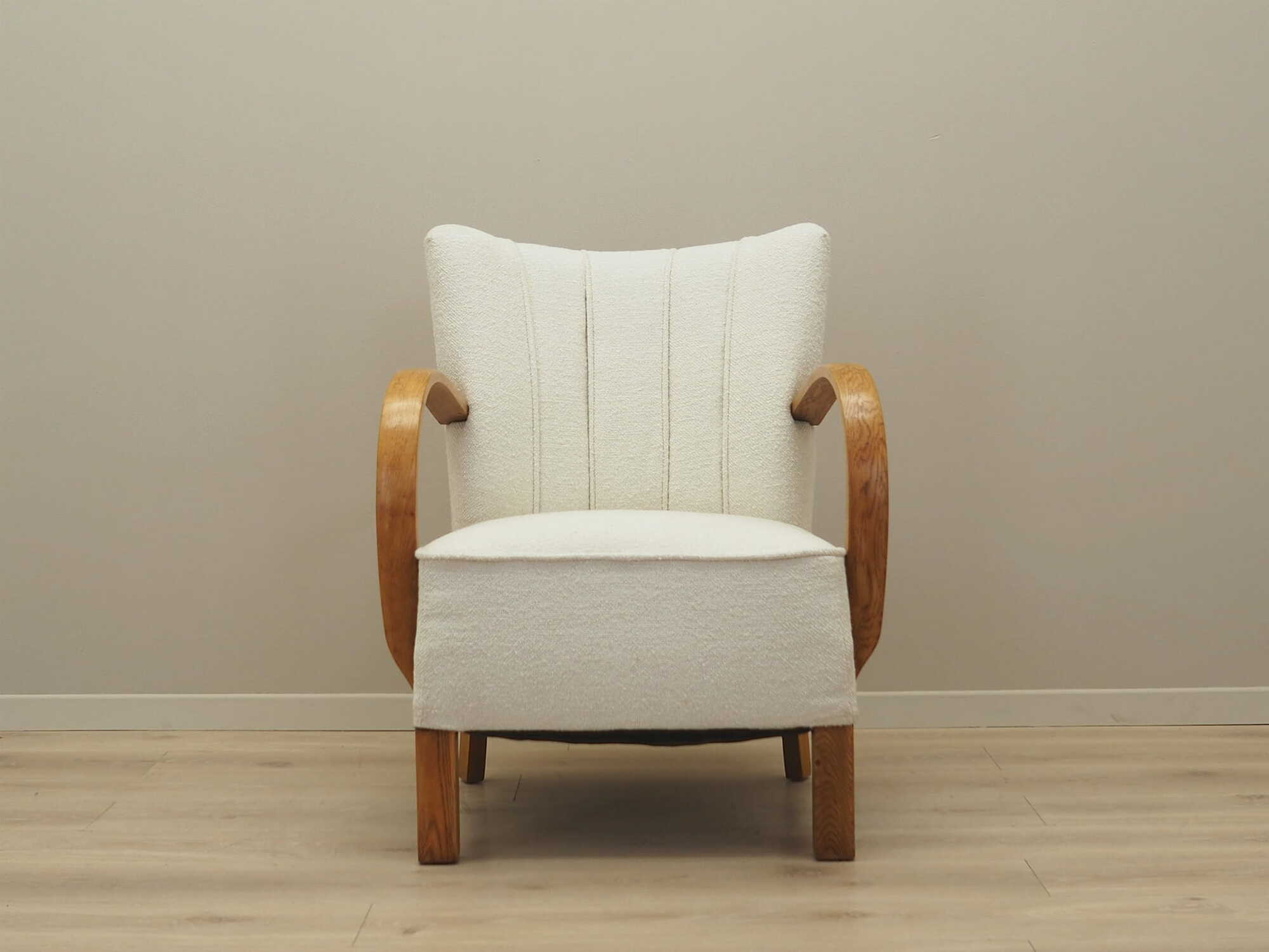 Vintage armchair oak wood textile cream 1950s 1