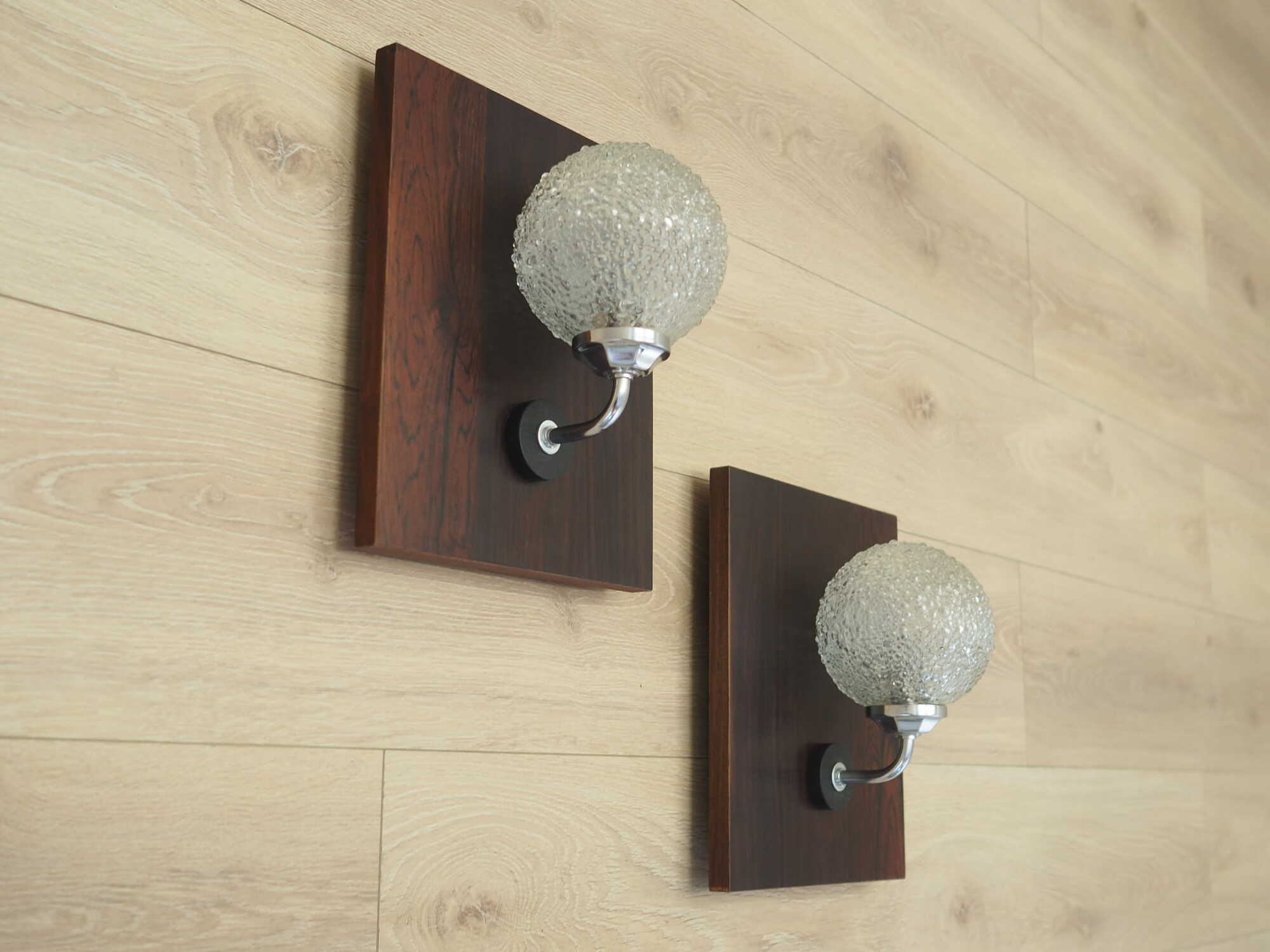 2x Wall lamp glass wood brown 1970s  3