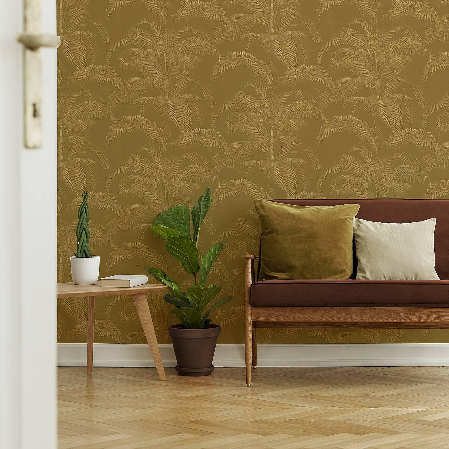 Vliestapete Palmen 10 m x 52 cm Gelb 2