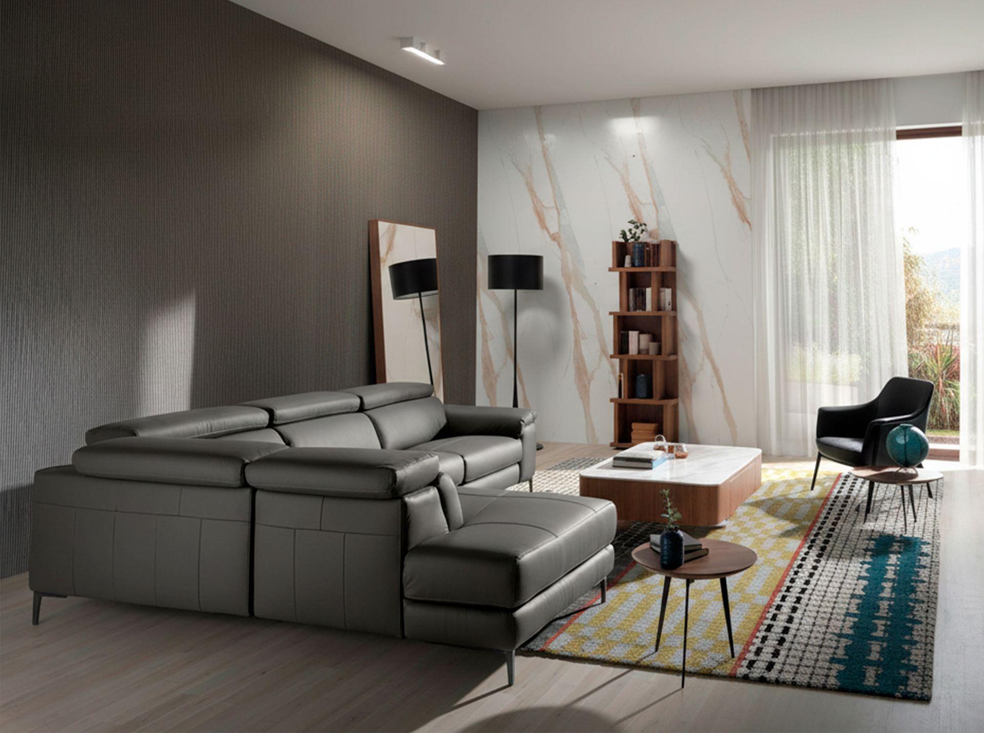 Sofa Recamiere Left 6112 with Relax System Grey Leather 5