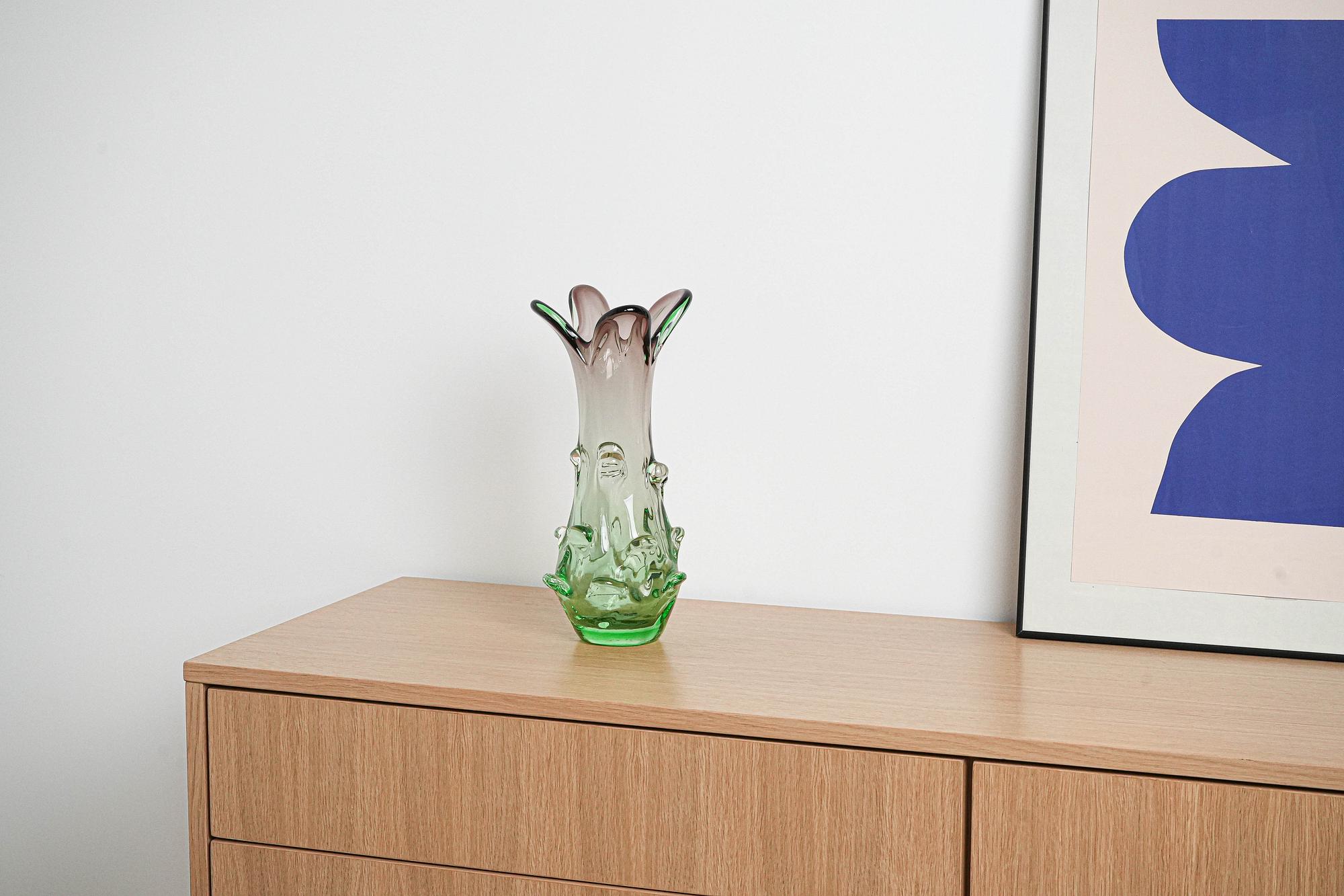 Vase Muranoglas Grün 1960er Jahre 1