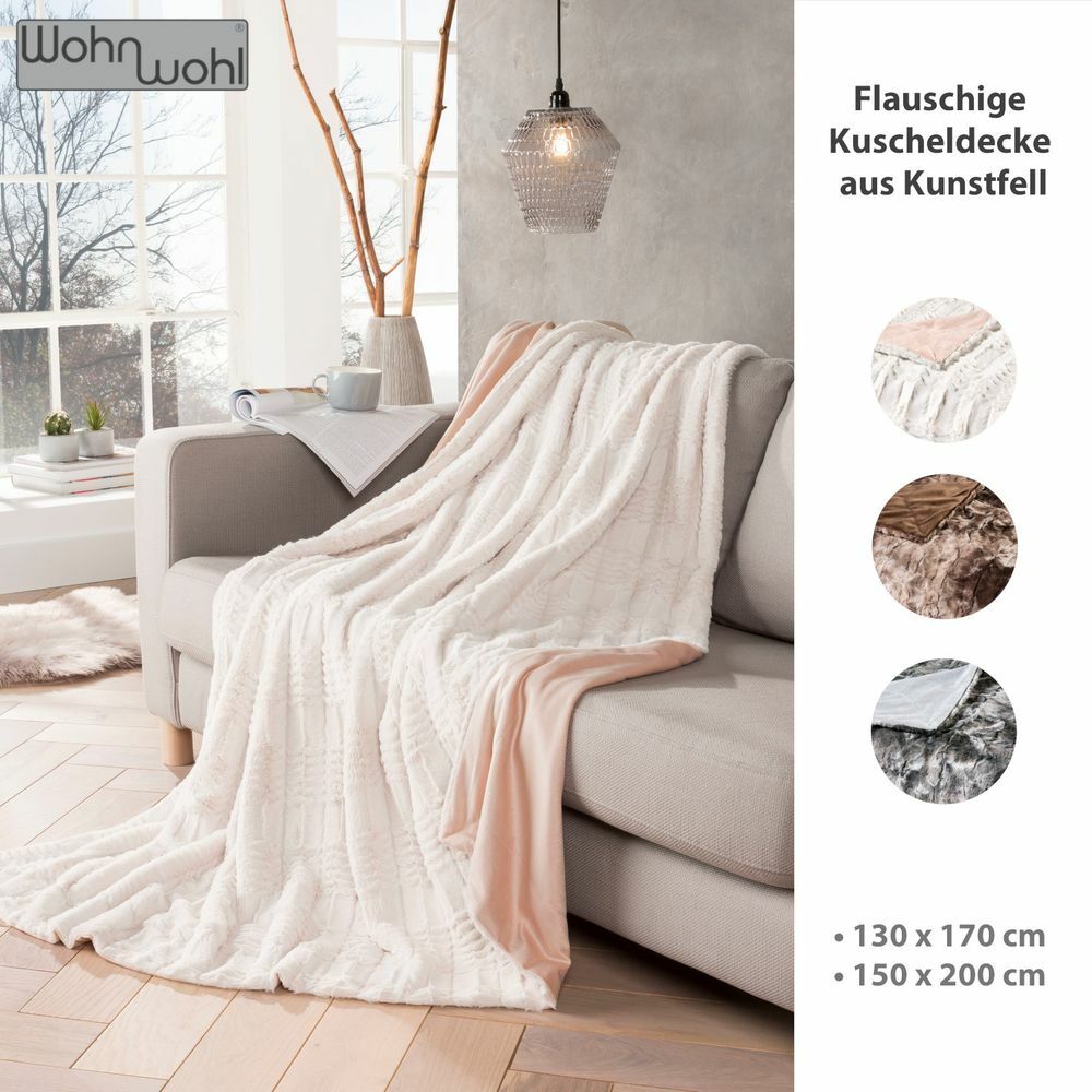 Couchdecke aus Fellimitat Creme 1
