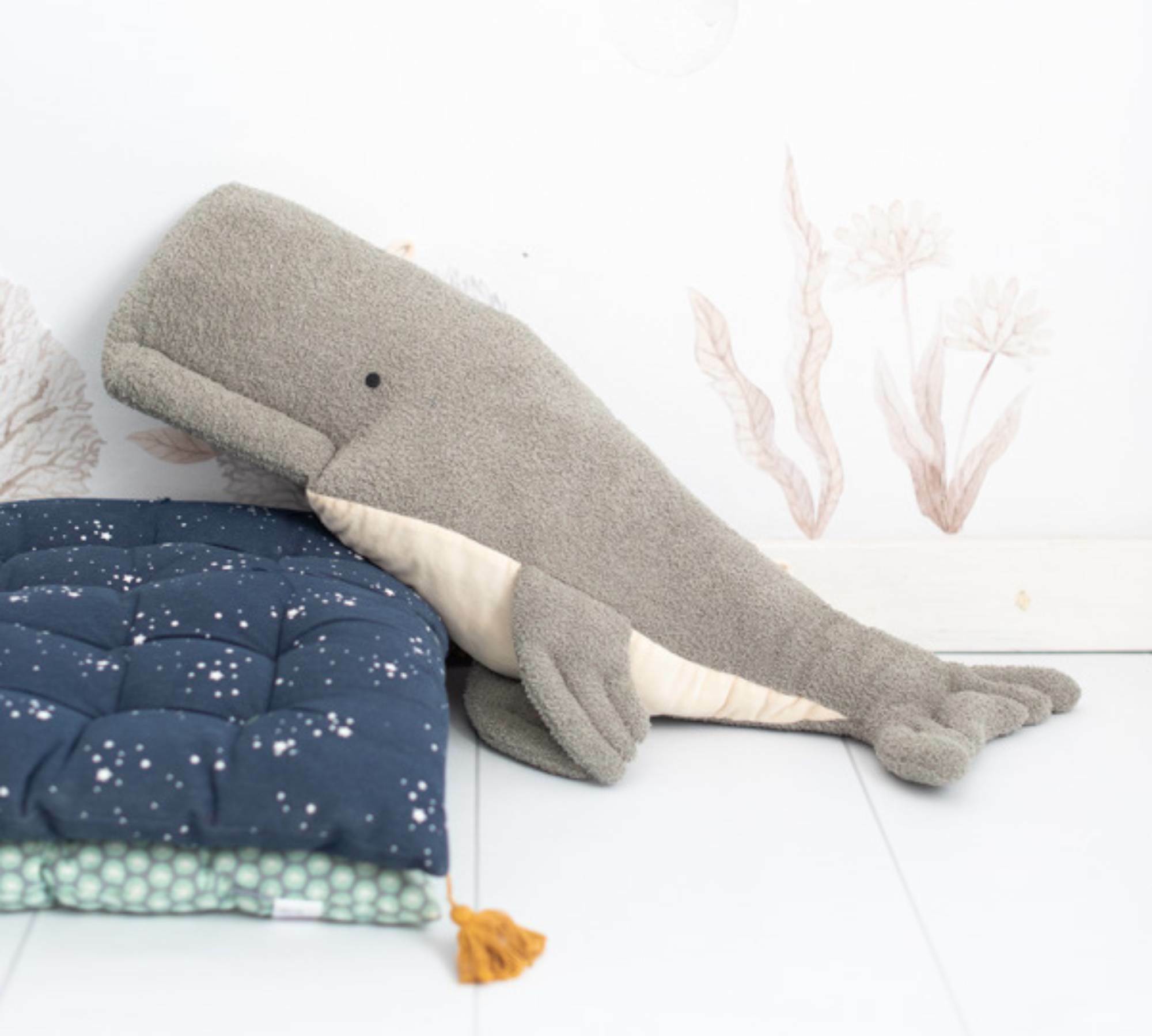 2x Fish & Beluga Whale Plush toy Cotton Grey Blue 2