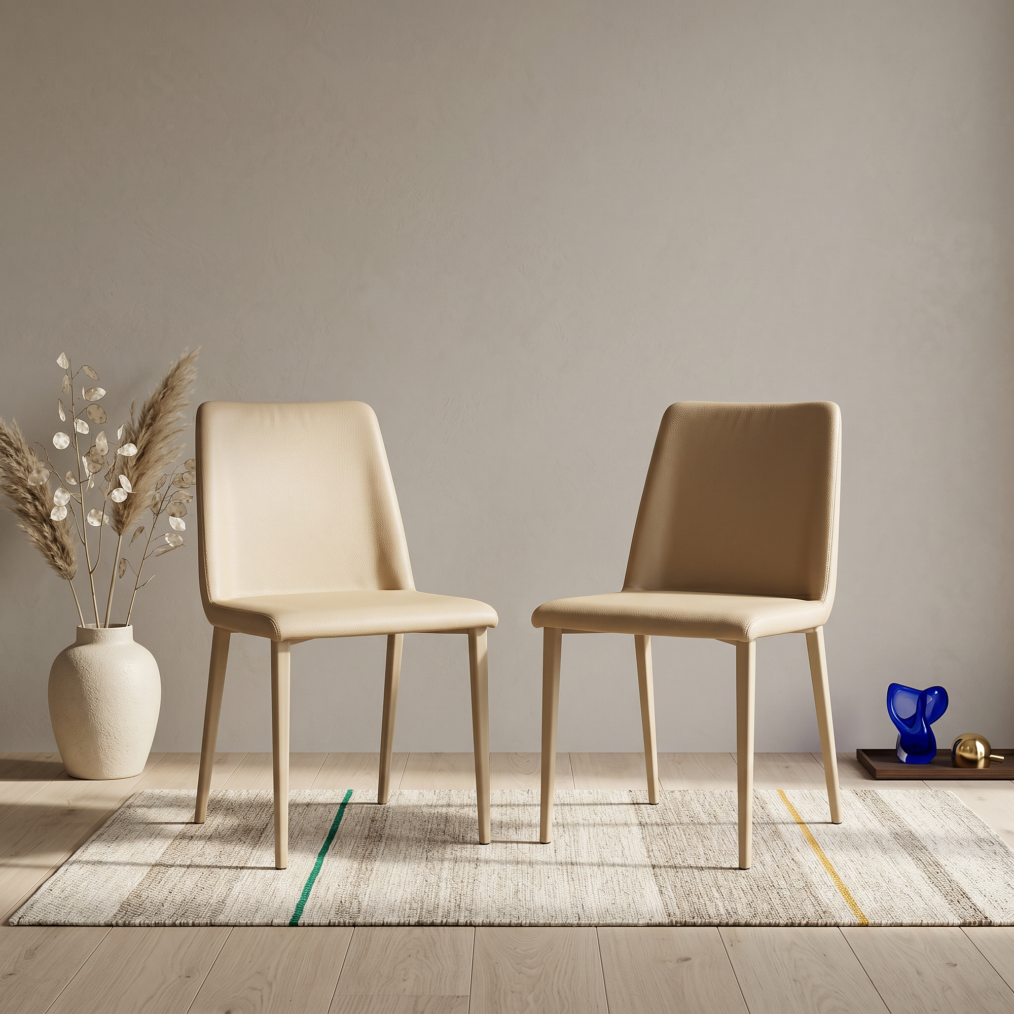 2x Desiree Chair Metal Faux Leather Beige 1