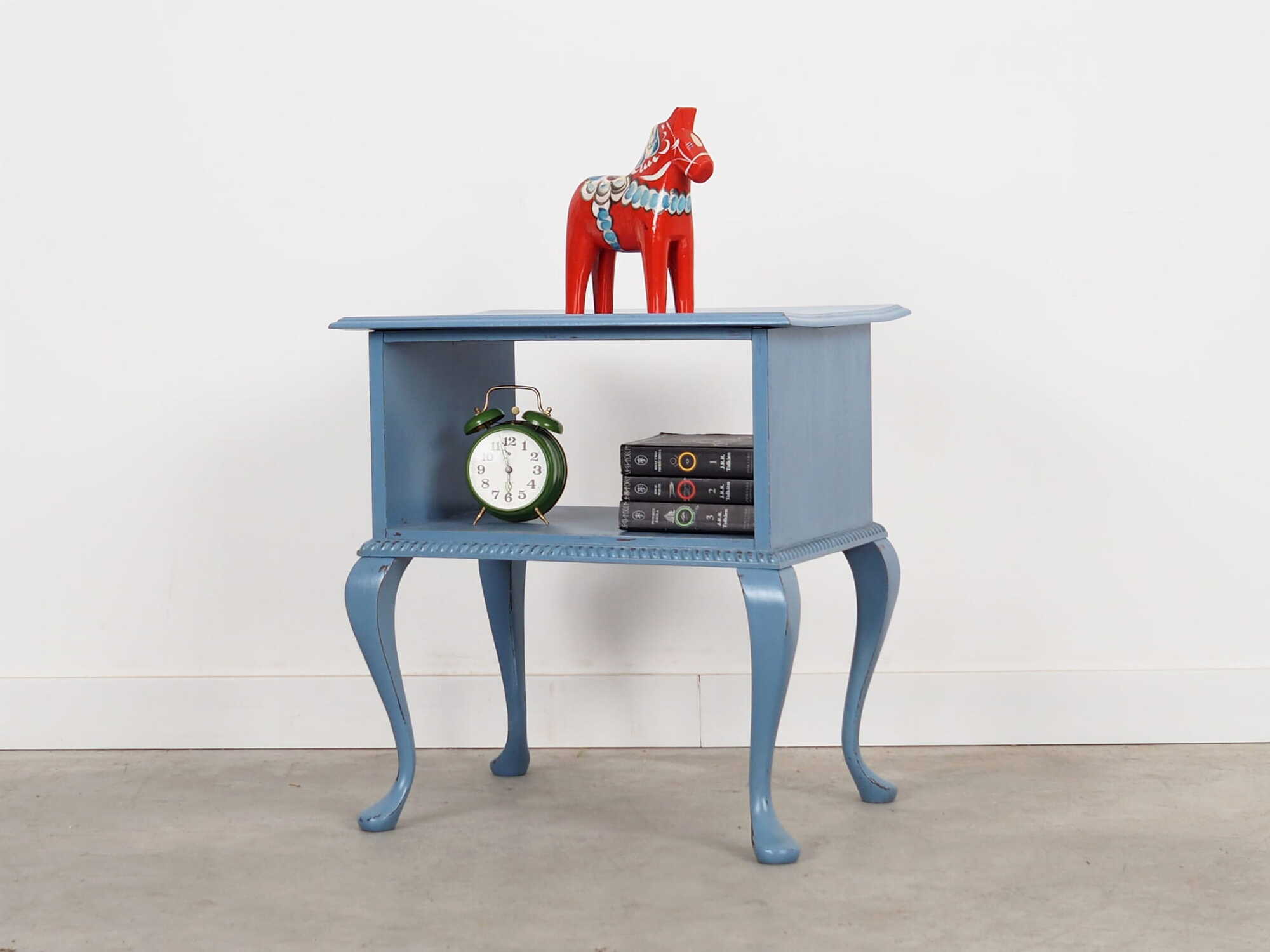 Vintage side table Oak wood Blue 1960s 1