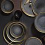Geschirrset 16-tlg. Porzellan Schwarz Gold 4 Personen 0