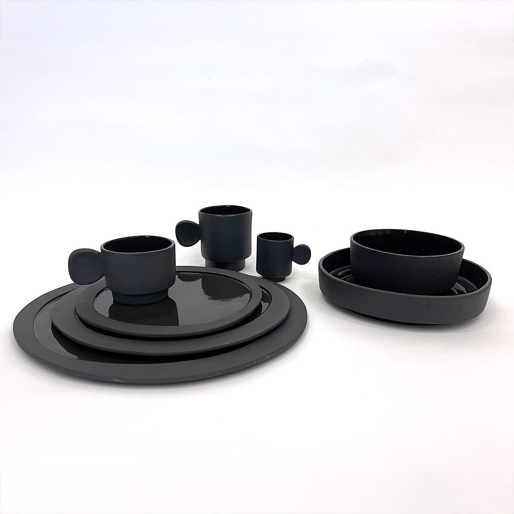 Tableware set 5 people ceramic dark grey 0