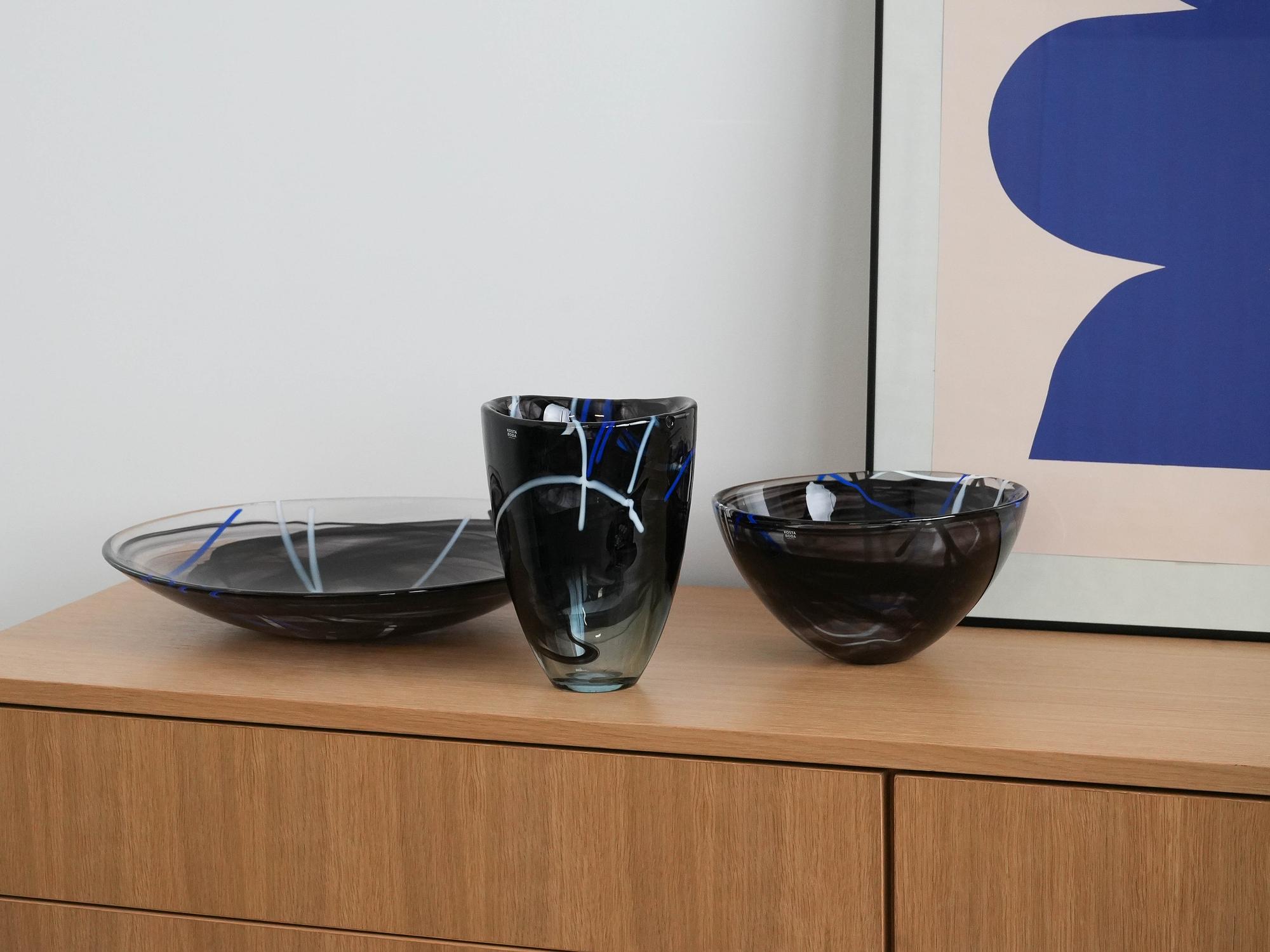 Contrast Glass Bowl Blue 1980s 5