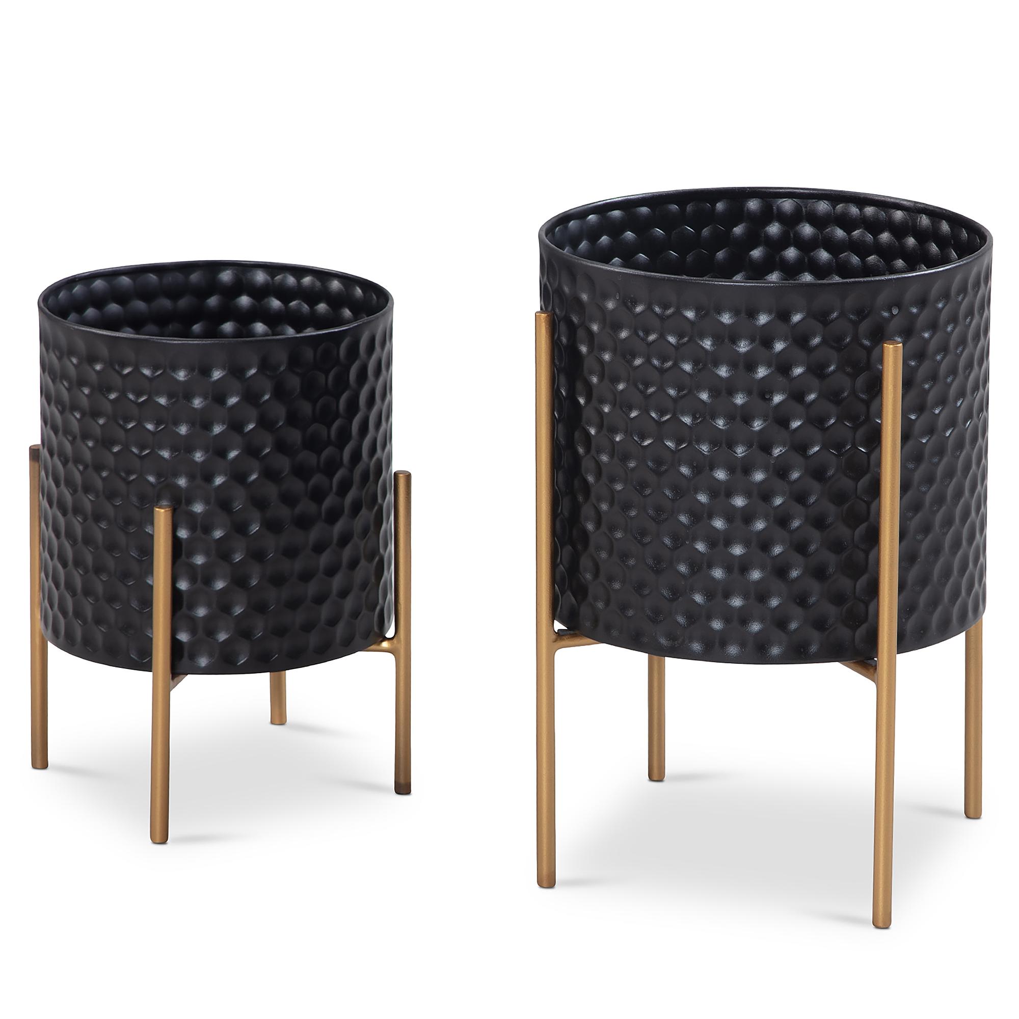 Flower Pot Otuto Set of 2 Aluminum Black 1