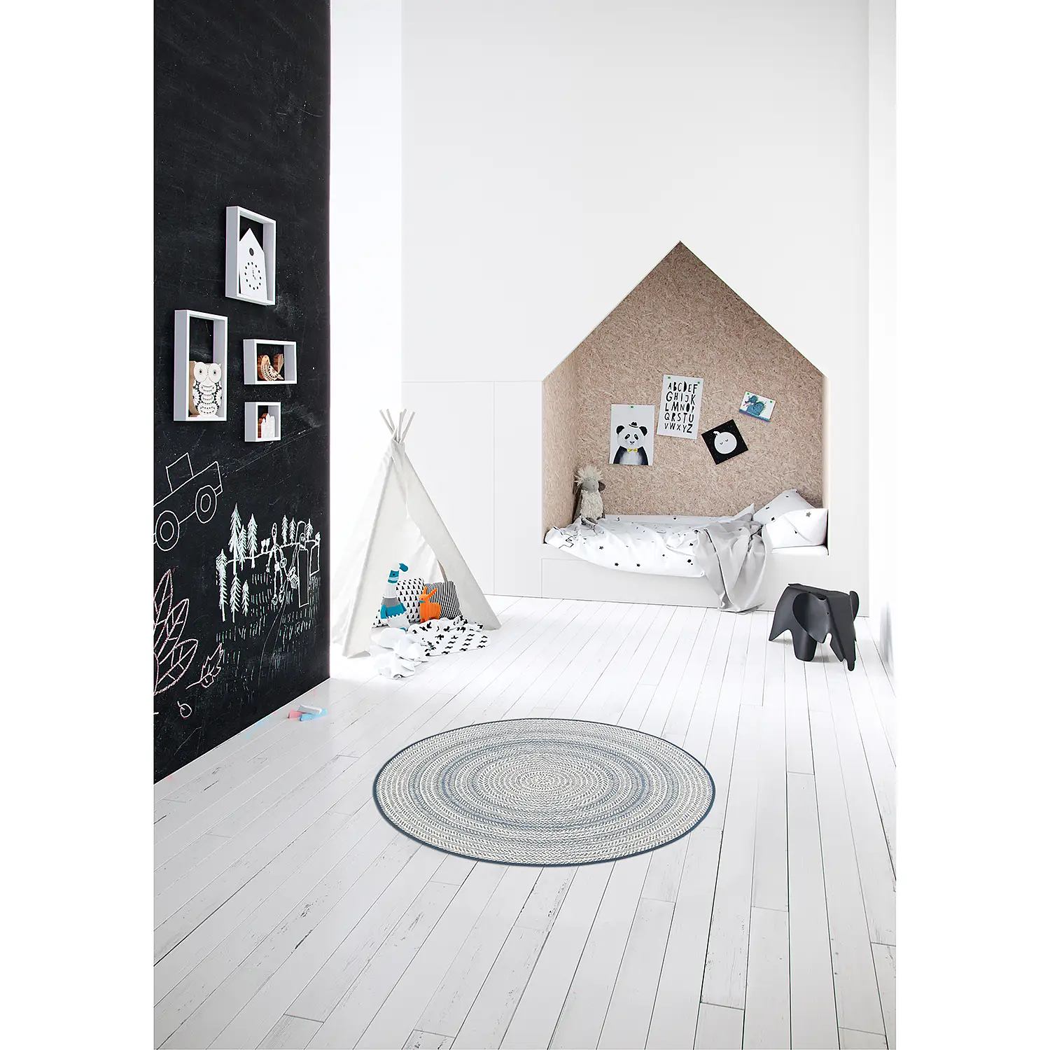Essenza VI In-/Outdoorteppich Hellgrau Weiß Ø 120cm 4