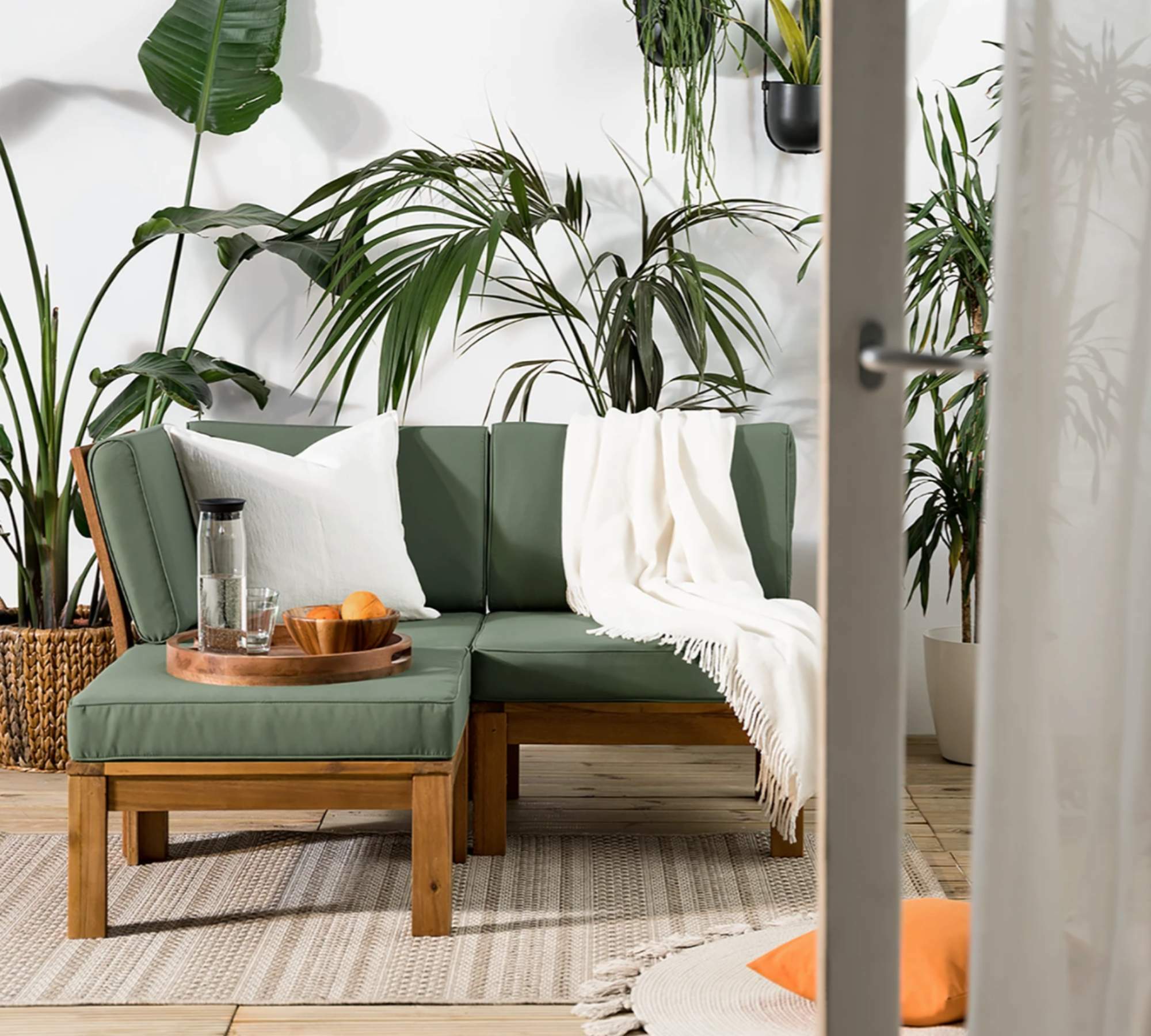 Loungetisch Akazienholz Webstoff Grün 4