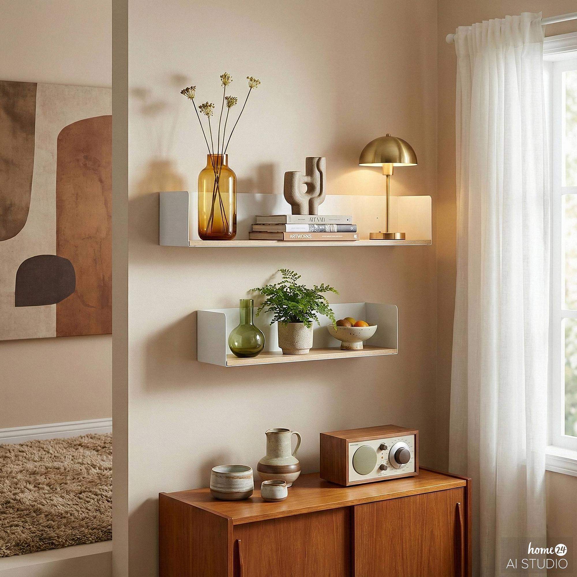 Beikou Wall Shelf Type A Real Wood Veneer Fir White 60x12cm 1