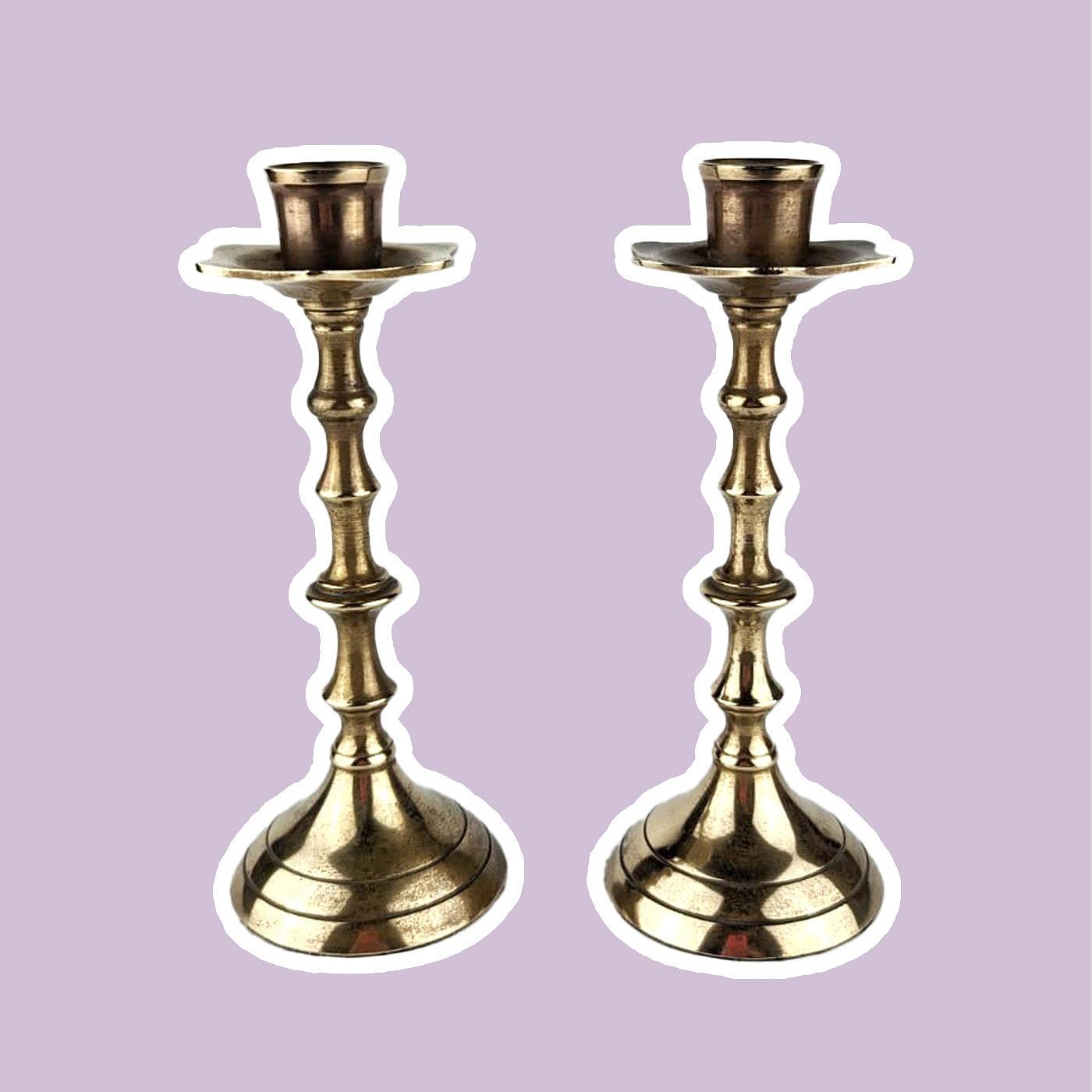 2x Vintage Kerzenständer Metall Messing Gold 0