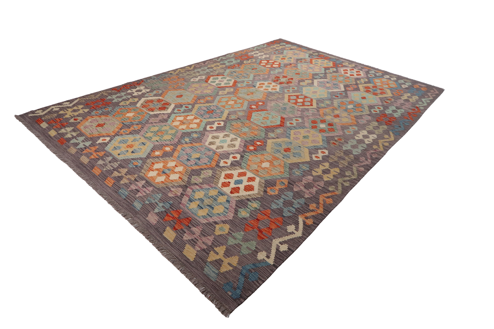 Kilim Rim Tappeto Lana Grigio 4