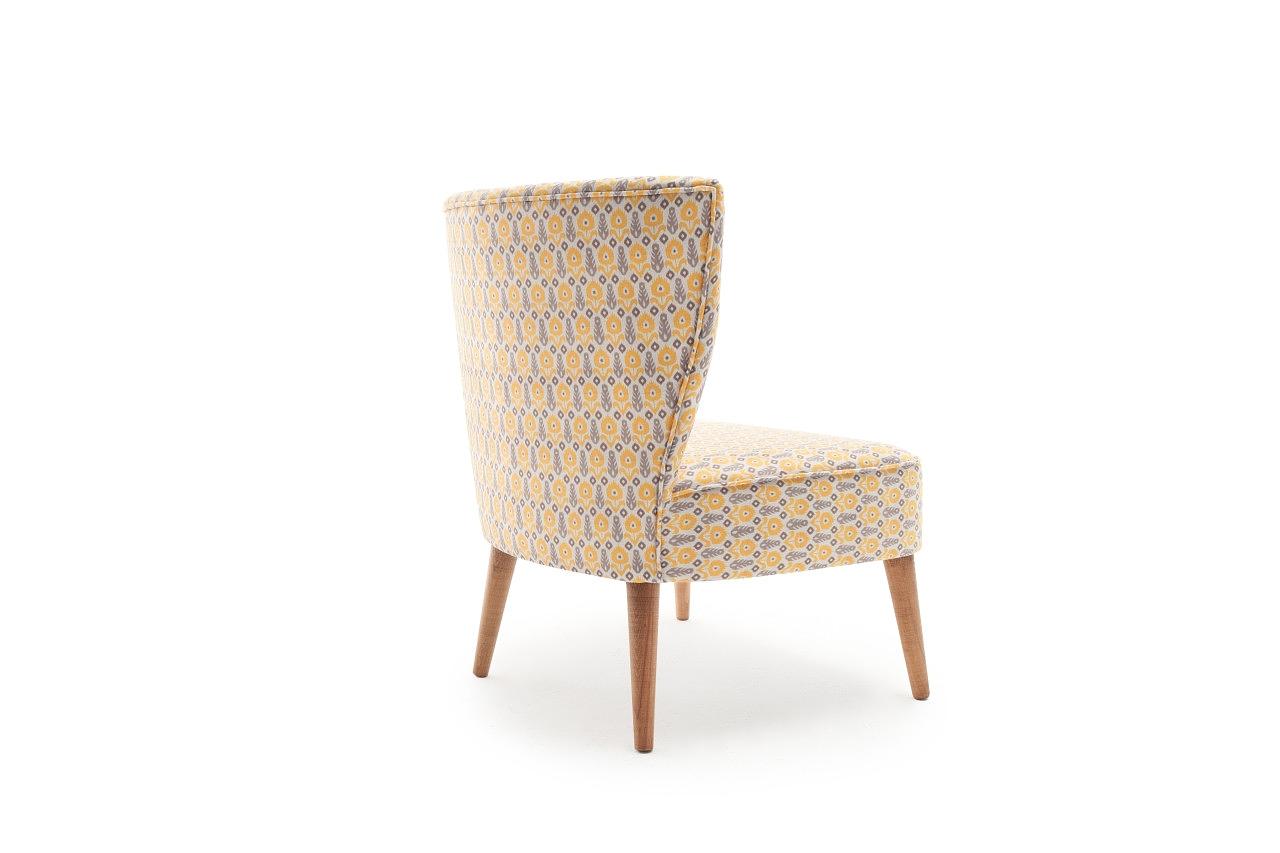 Ohrensessel Textil Holzfurnier Gelb Gemustert 6