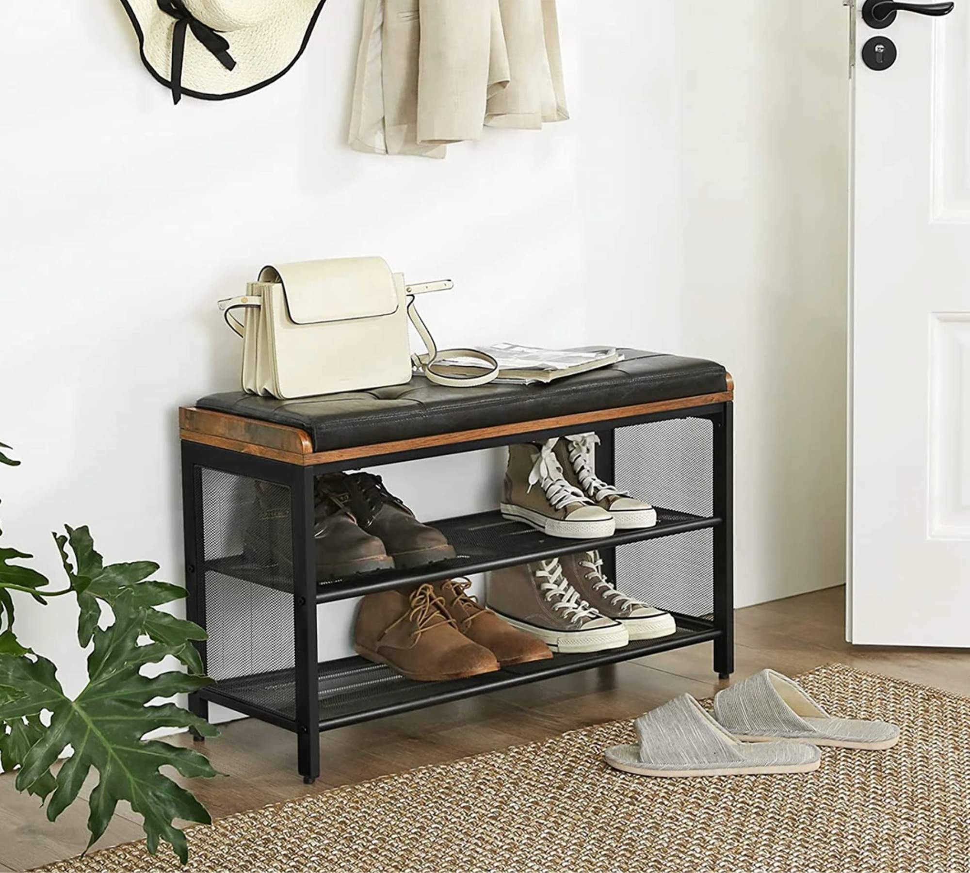 Schuhbank Veganes Leder Schwarz Braun 2