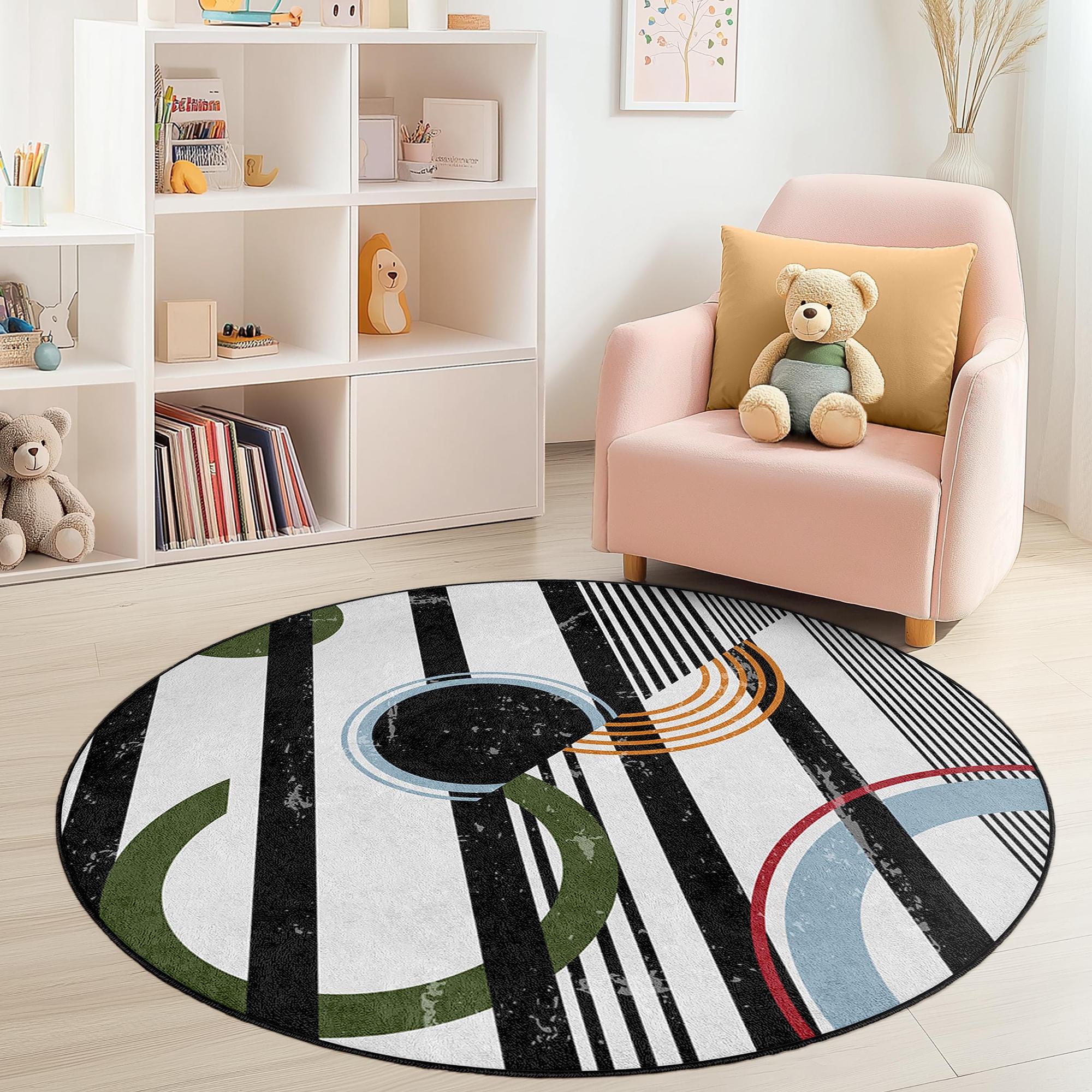Abstraktes Kreissdesign Kinderteppich Mehrfarbig Ø120cm 0