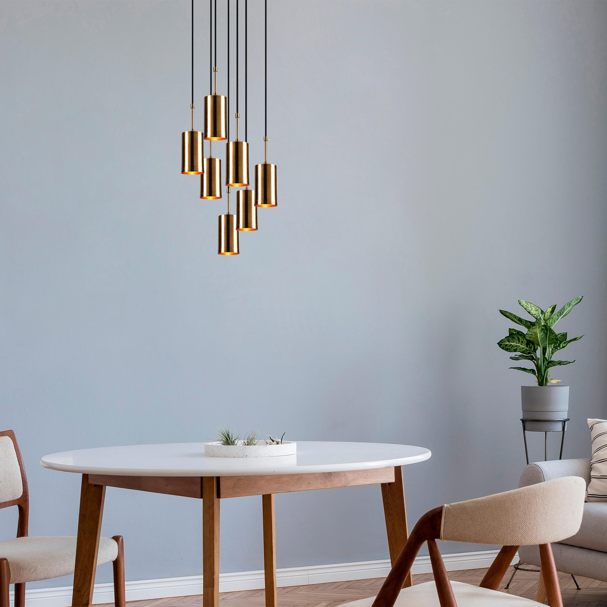 Pendant lamp 7 elements Height adjustable Metal Gold 0