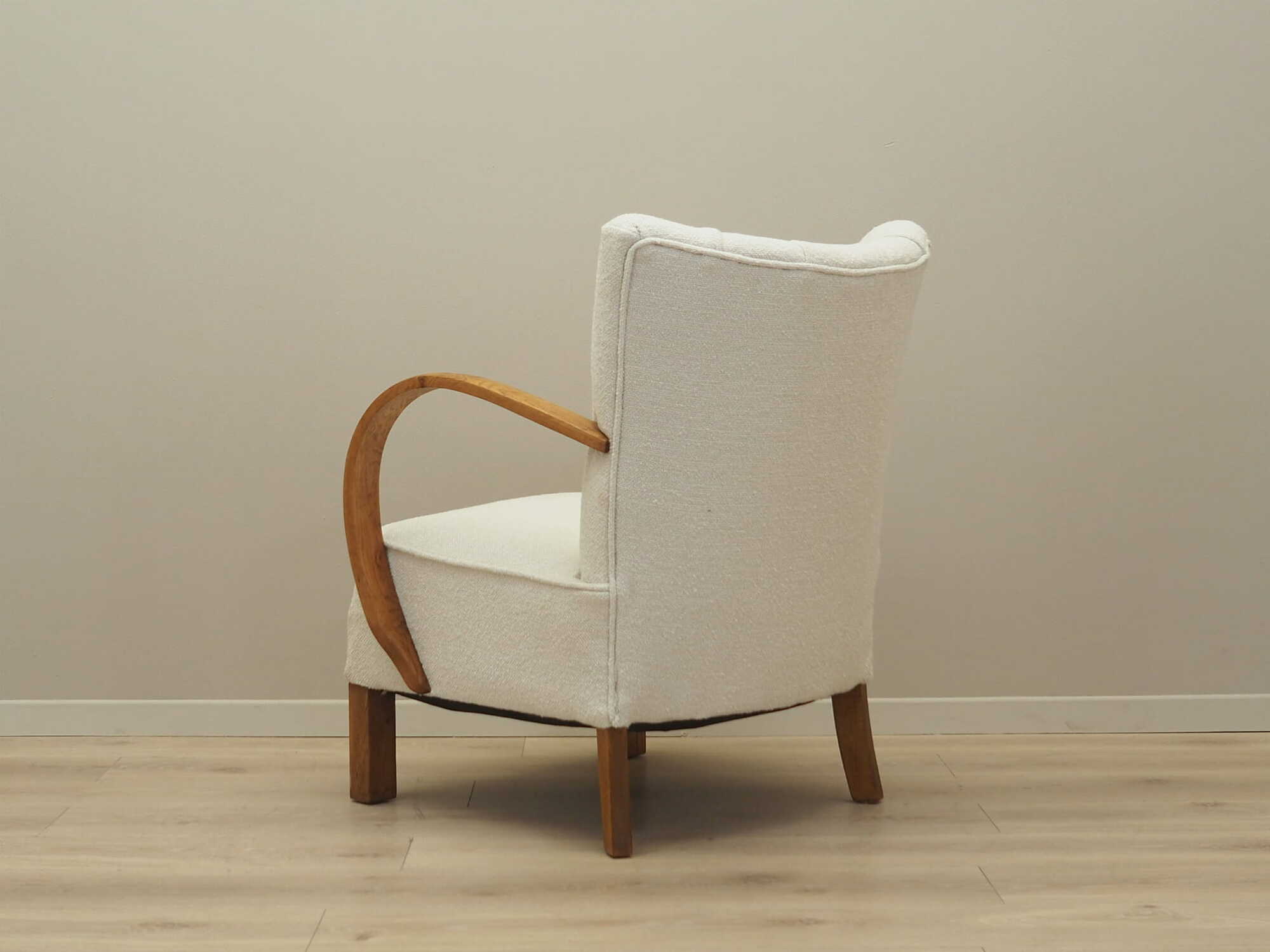 Vintage armchair oak wood textile cream 1950s 3