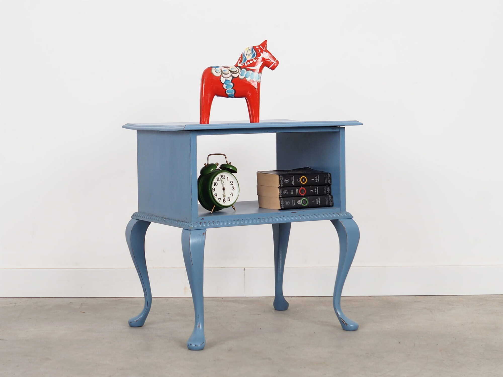 Vintage side table Oak wood Blue 1960s 3