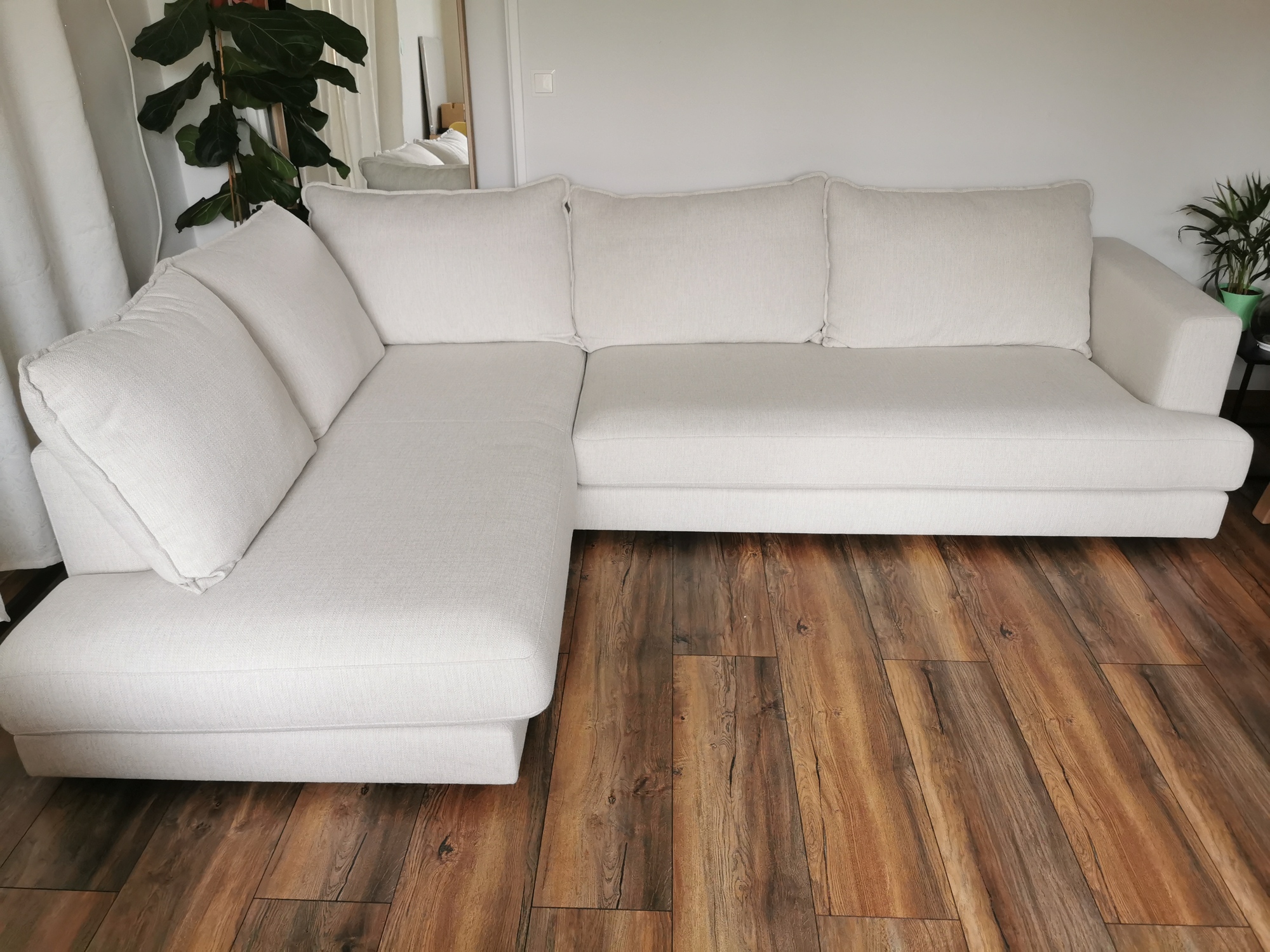 Tribeca Ecksofa Links Stoff Weiß Creme 0