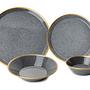Geschirrset 16-tlg. Porzellan Schwarz Gold 4 Personen 1