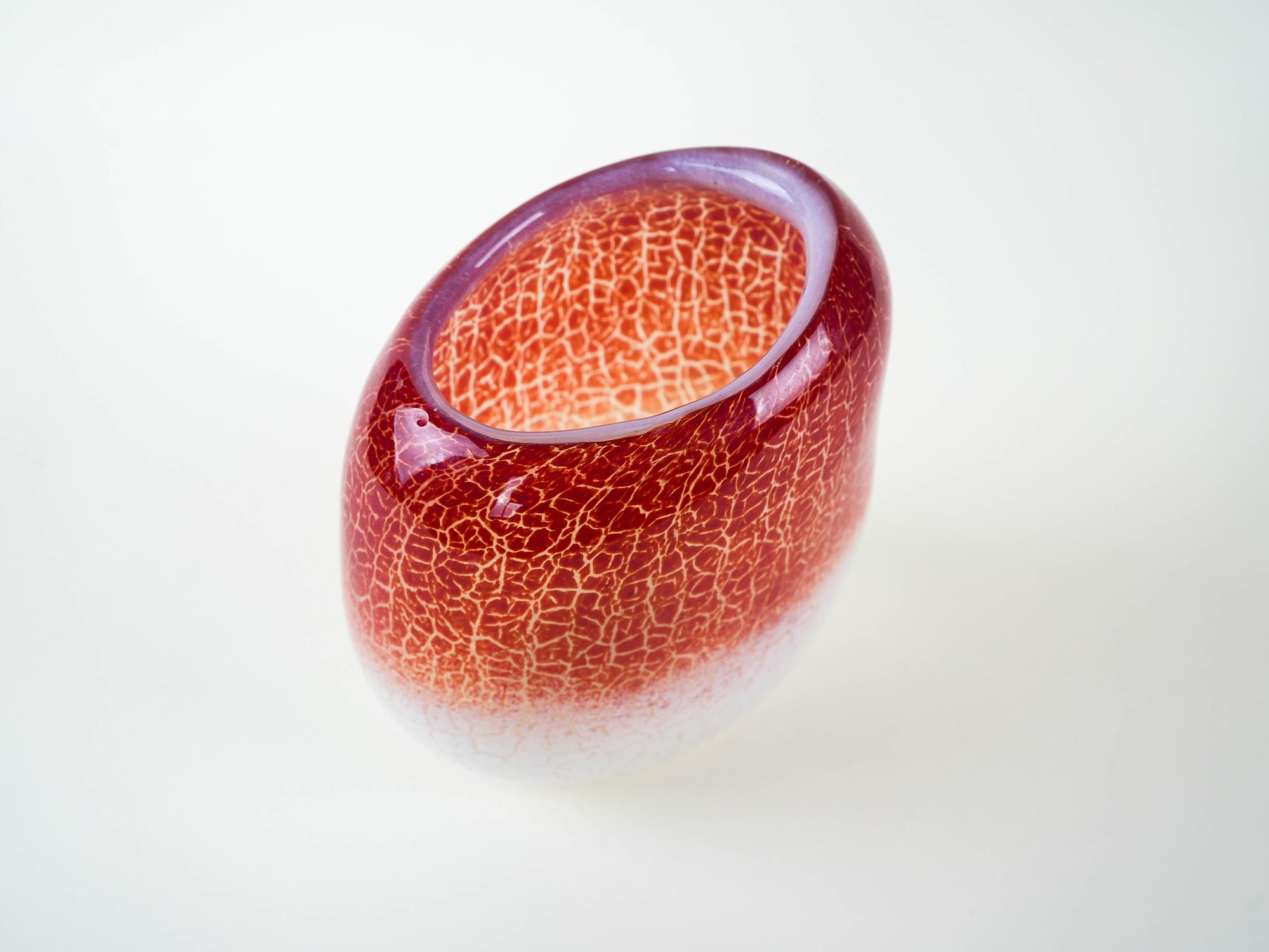 Vase Matte Glass White Red 1970s 5