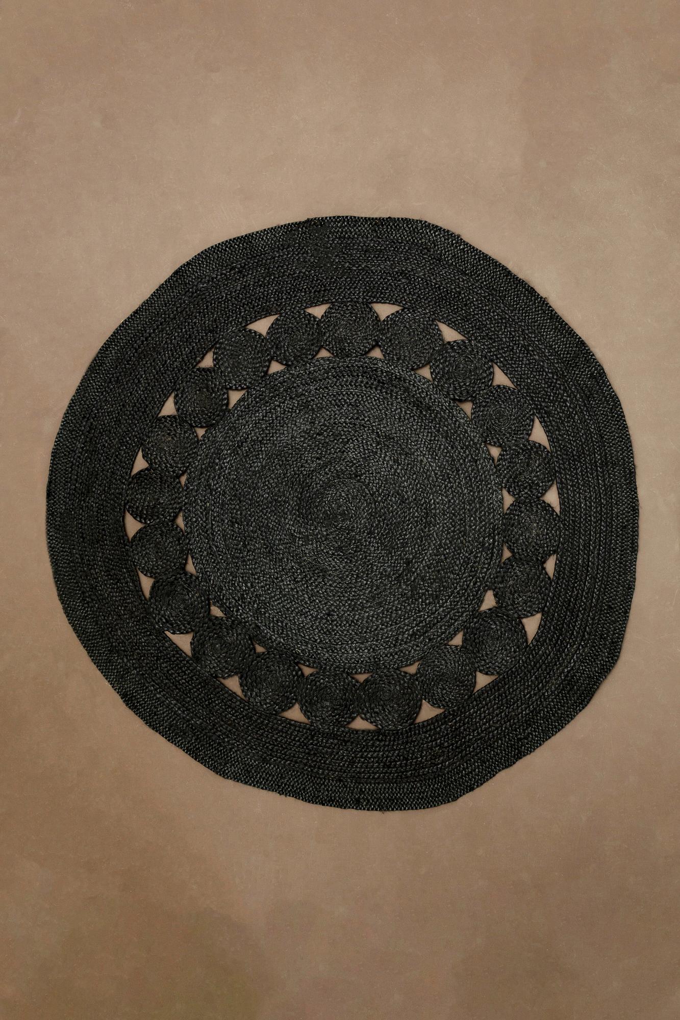 Bosie Demir Runder Schwarzer Jute-Teppich 1