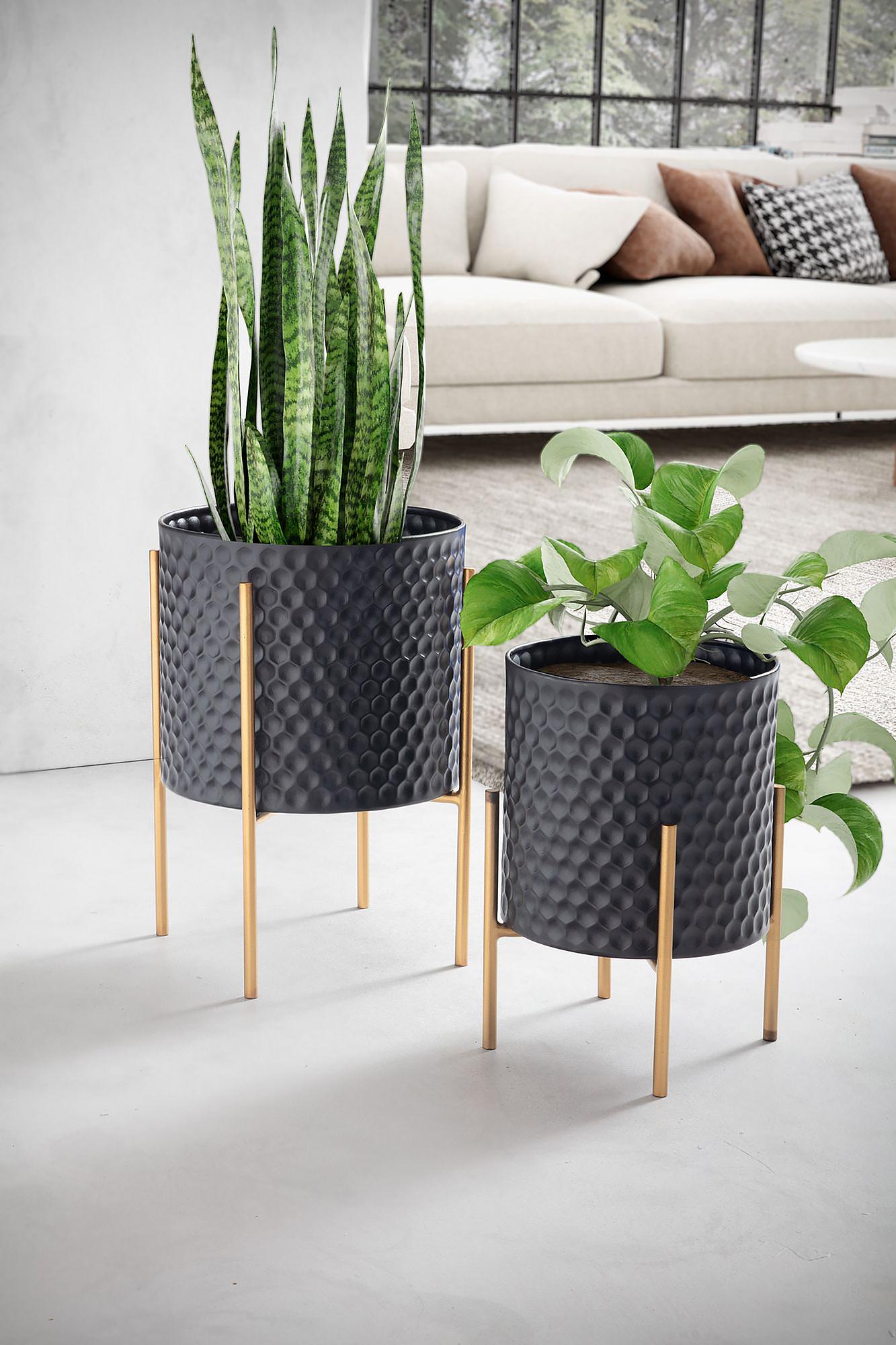 Flower Pot Otuto Set of 2 Aluminum Black 3