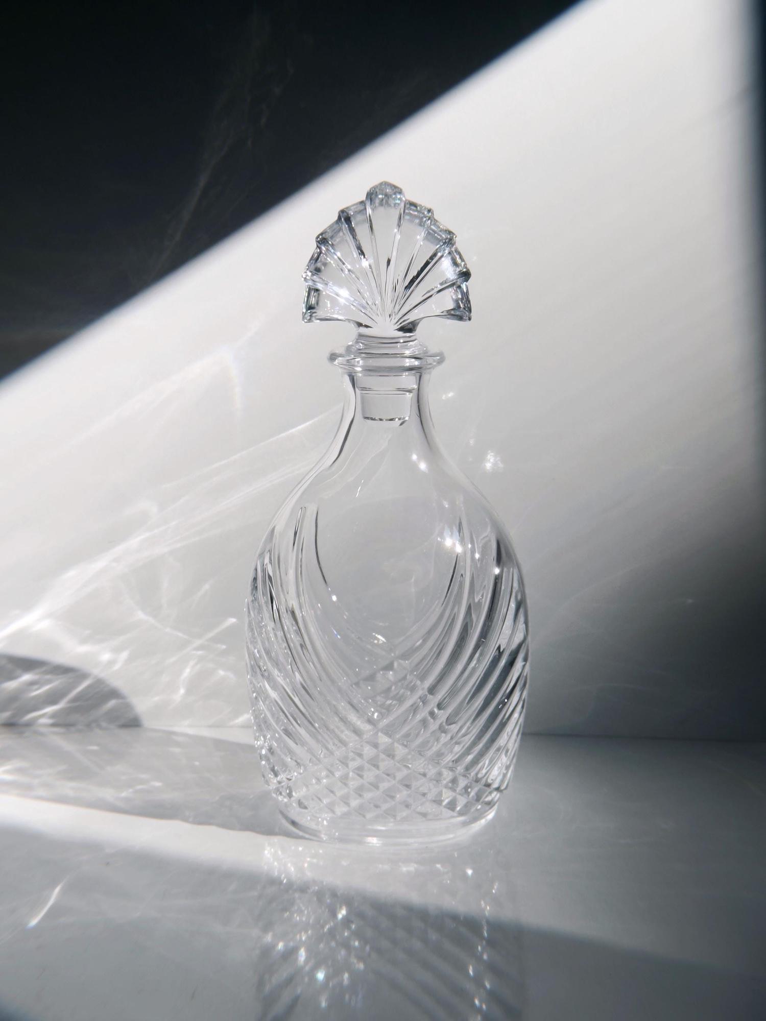 Vintage Art Deco Karaffe Kristall Transparent 1980er Jahre 0