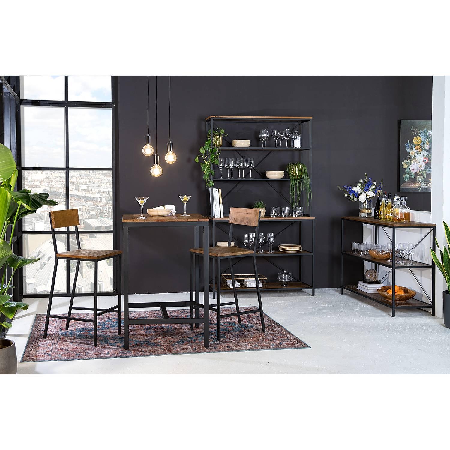 Bartisch GRASBY Pinie Massiv Metall Schwarz 2