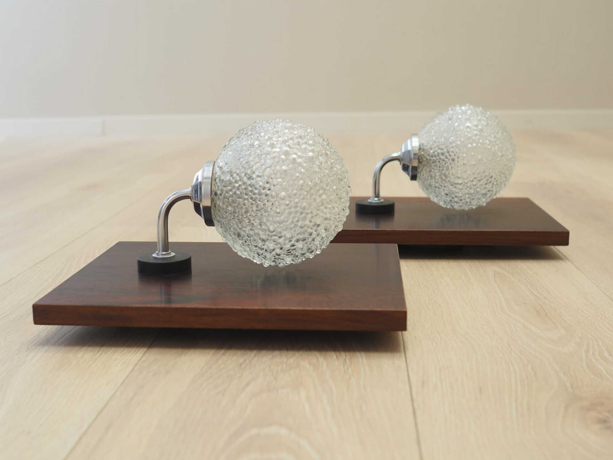 2x Wall lamp glass wood brown 1970s  6