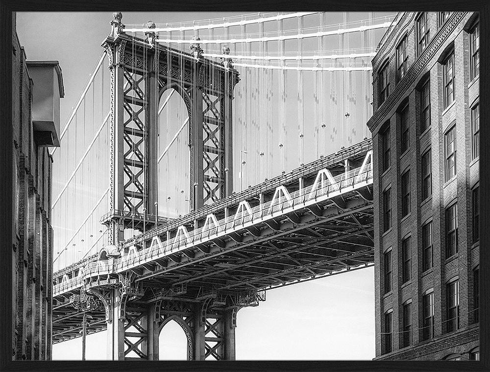 Manhattan Bridge Kunstdruck mit Rahmen Schwarz Weiß 1
