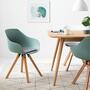 " -> "Mint grey".

    Final check on "Armrest shell chair":
    Armrest (Armlehnen)
    Shell chair (Schalenstuhl)
    With (mit)
    Seat cushion (Sitzkissen)
    Mint grey (Mintgrau)

    This is perfect.

    One last check: "Return only the translated text with no preamble 6
