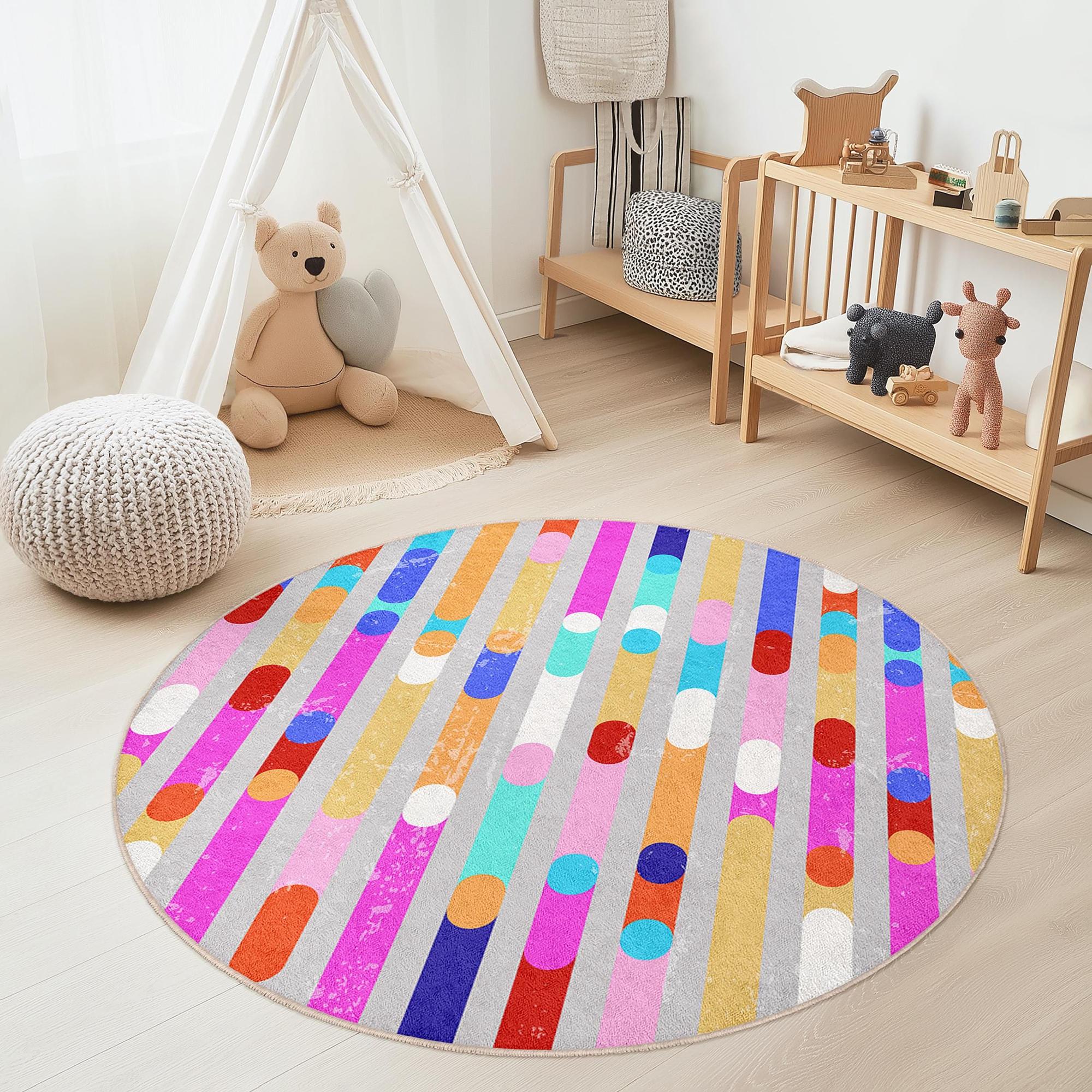 Striped Children's Rug Multicolored Ø150cm 3