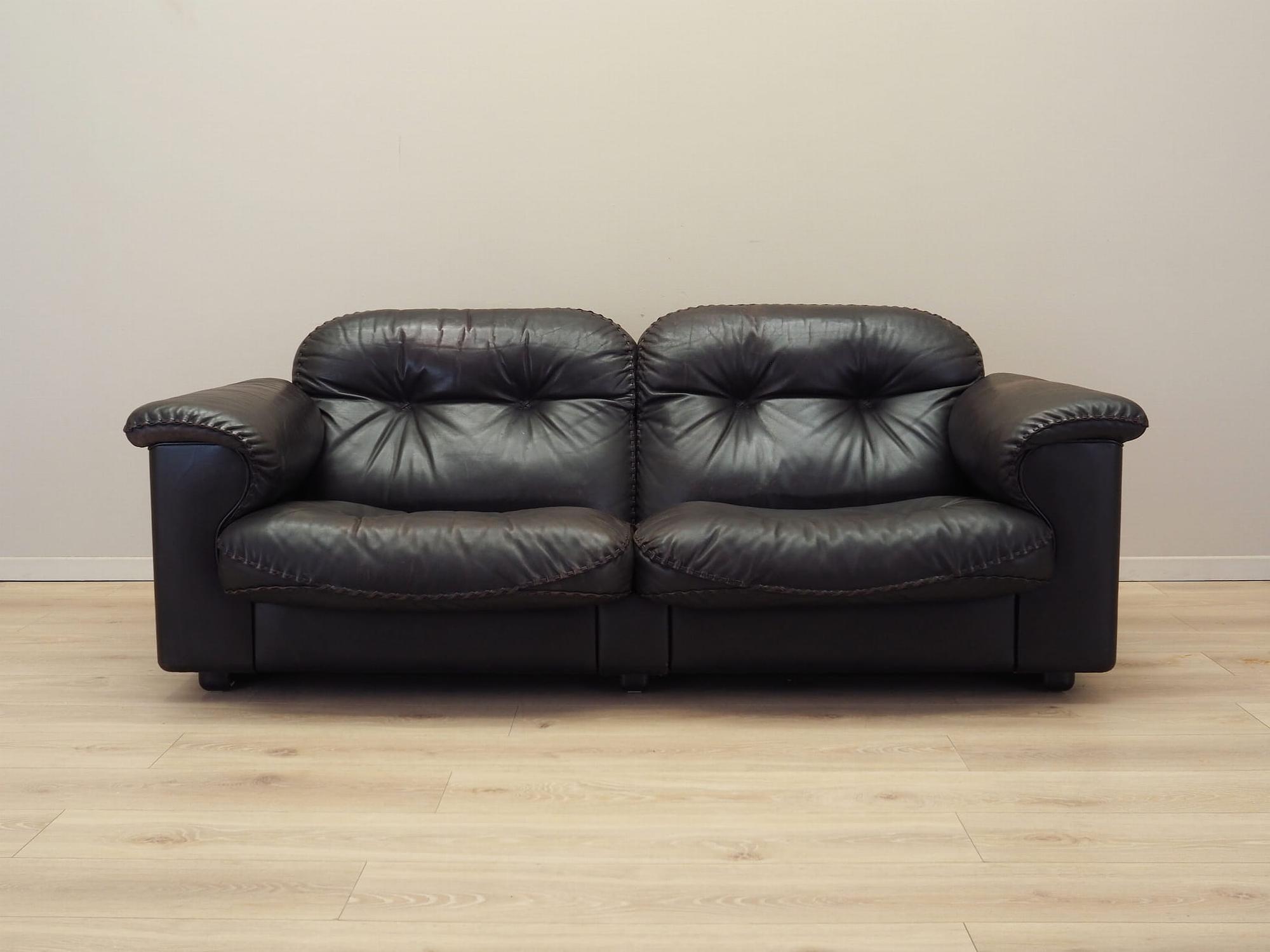 2-Sitzer Sofa Leder Dunkelbraun 1970er Jahre 1
