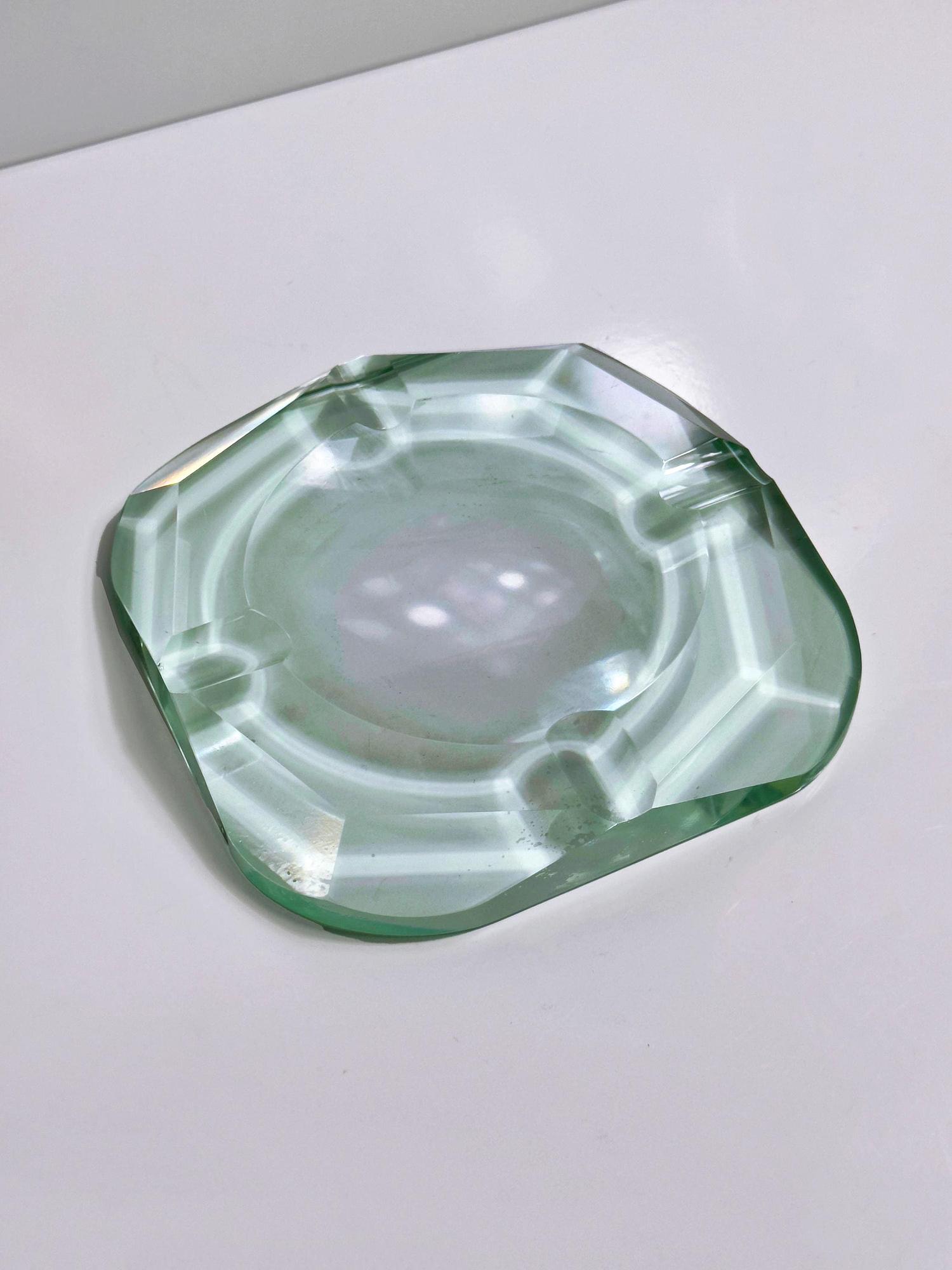 Vintage ashtray crystal glass turquoise 1950s 2