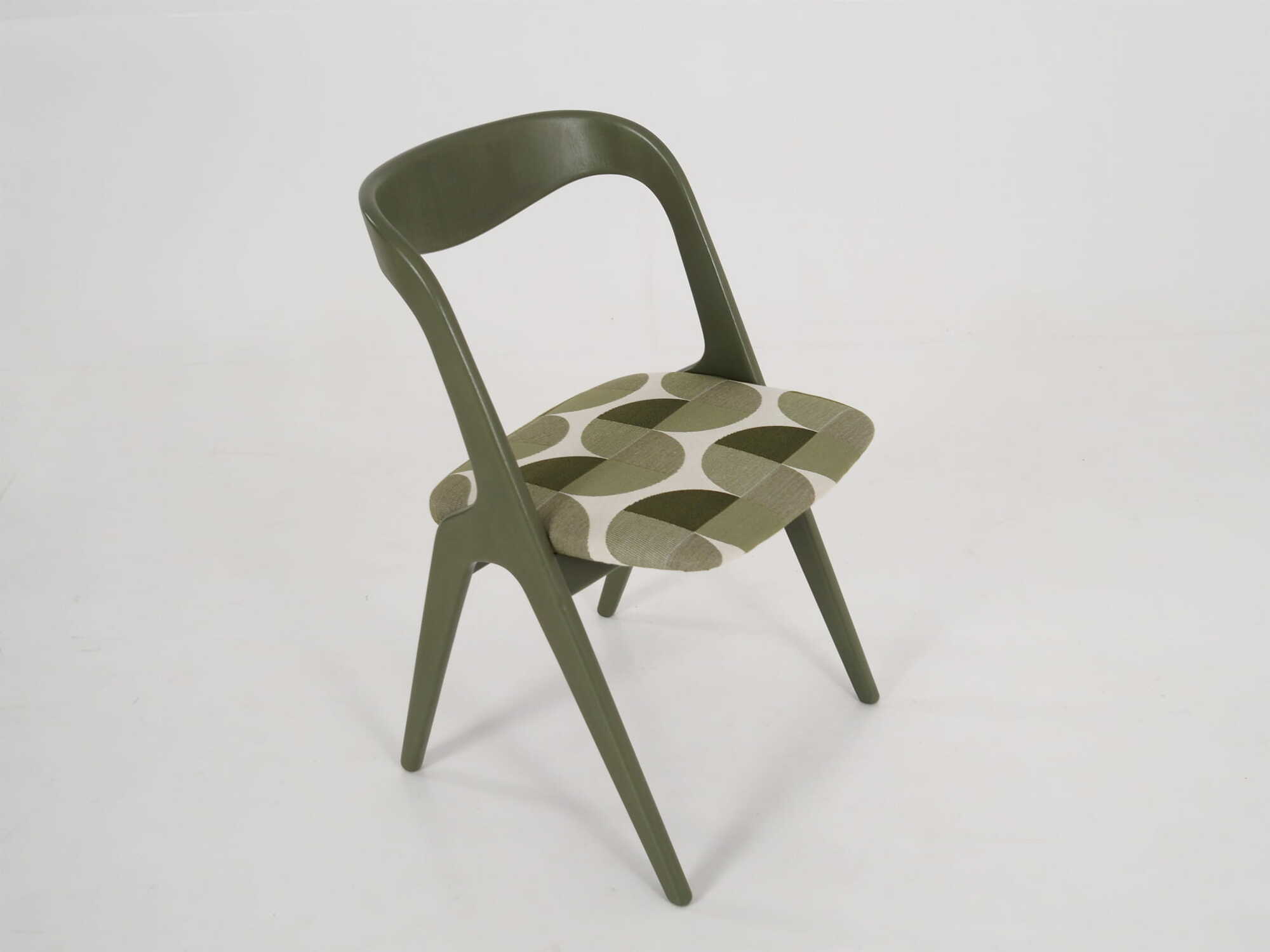 Vintage Stuhl Holz Textil Grün 1970er Jahre 6