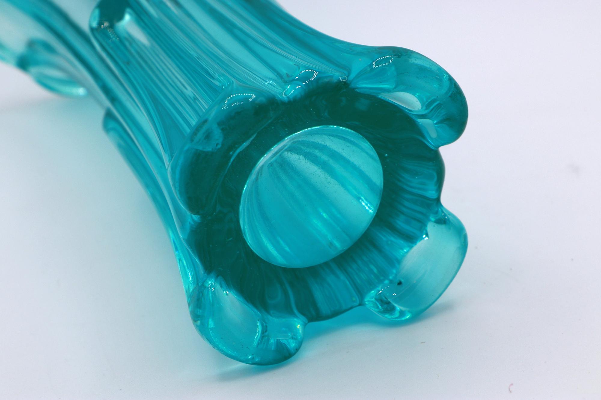 Vintage Vase Glas Türkis 1958 6