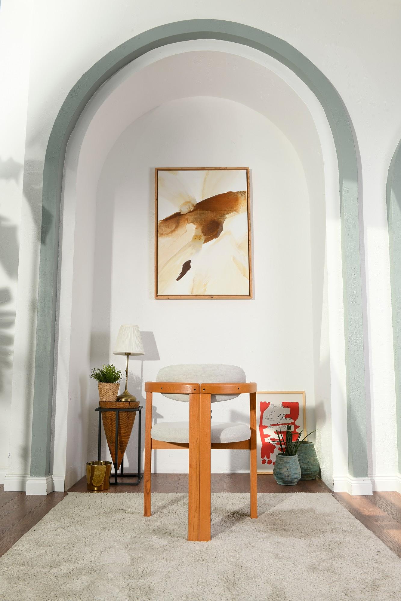 2x Sedia Touch impiallacciatura di legno crema 1