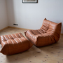 Togo armchair and ottoman set pull-up leather peach brown 0