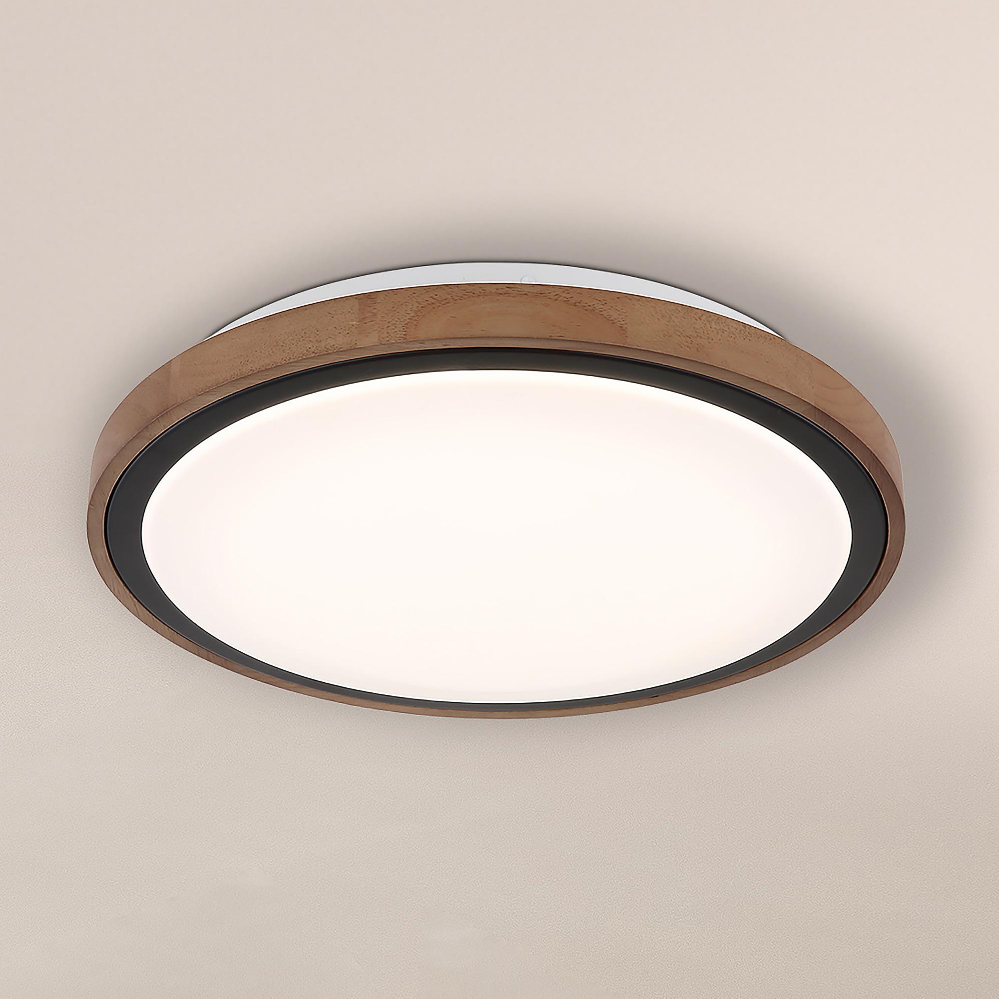Bruno LED ceiling light 1-bulb acrylic glass solid oak 1