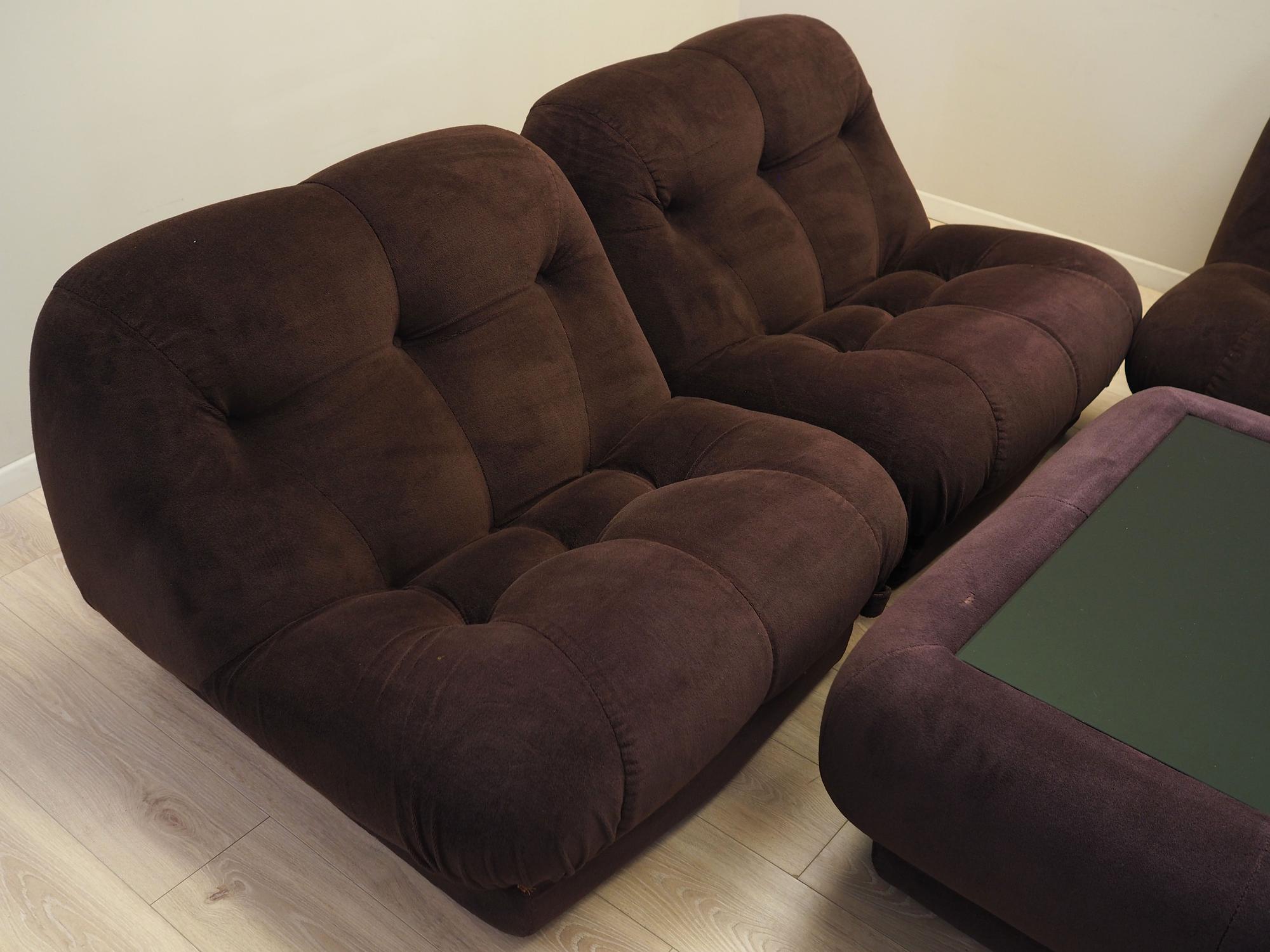 Wohnzimmer-Set Samt Braun 1970er Jahre 11