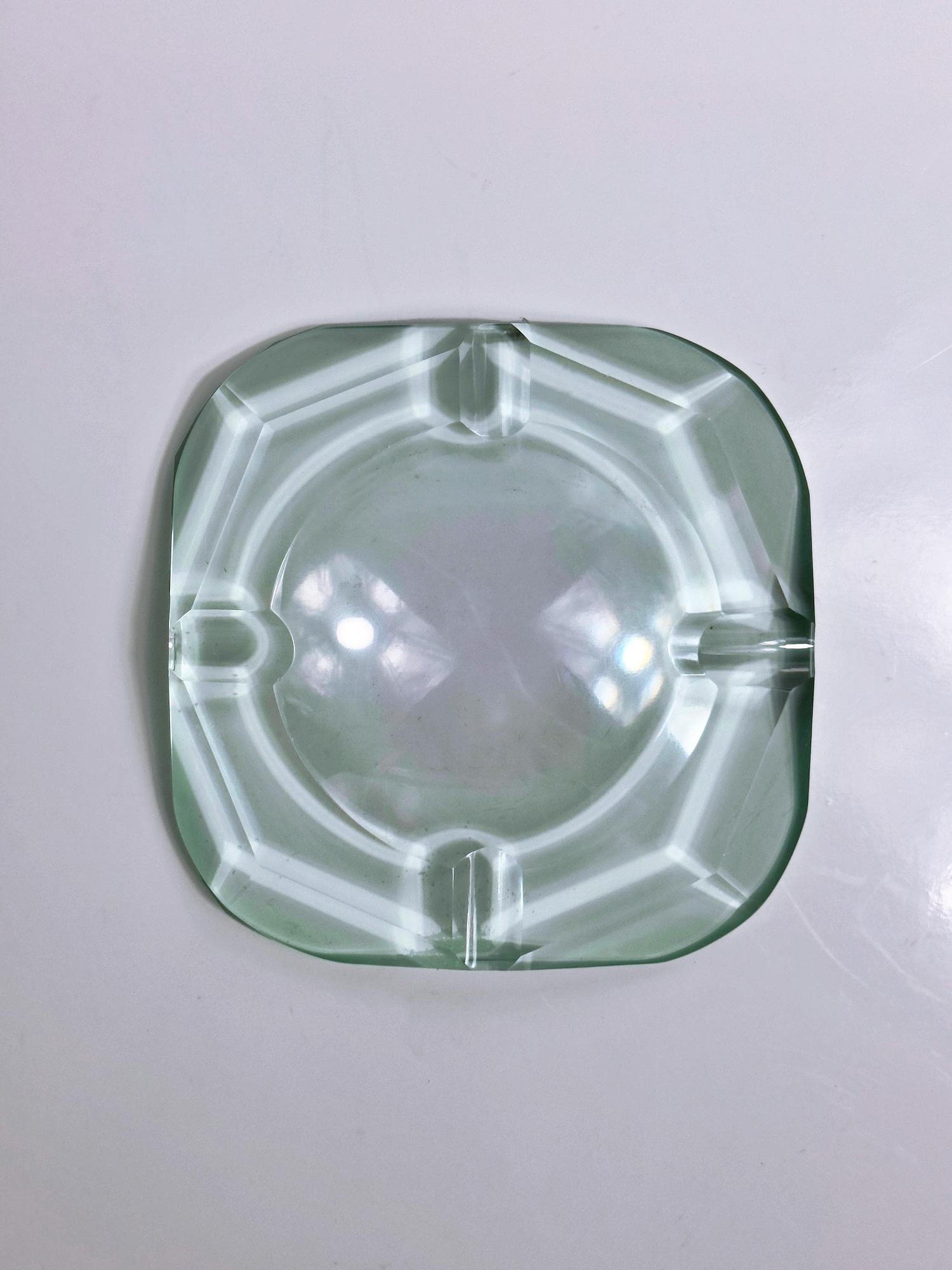 Vintage ashtray crystal glass turquoise 1950s 4