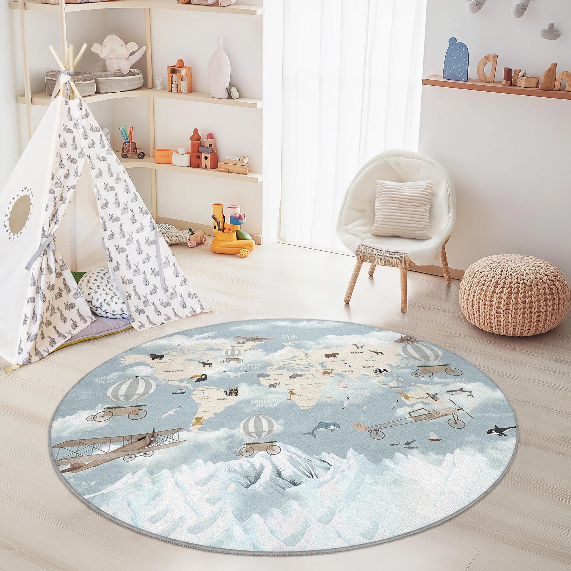 Weltkarte Kinderteppich Mehrfarbig ⌀180cm 2