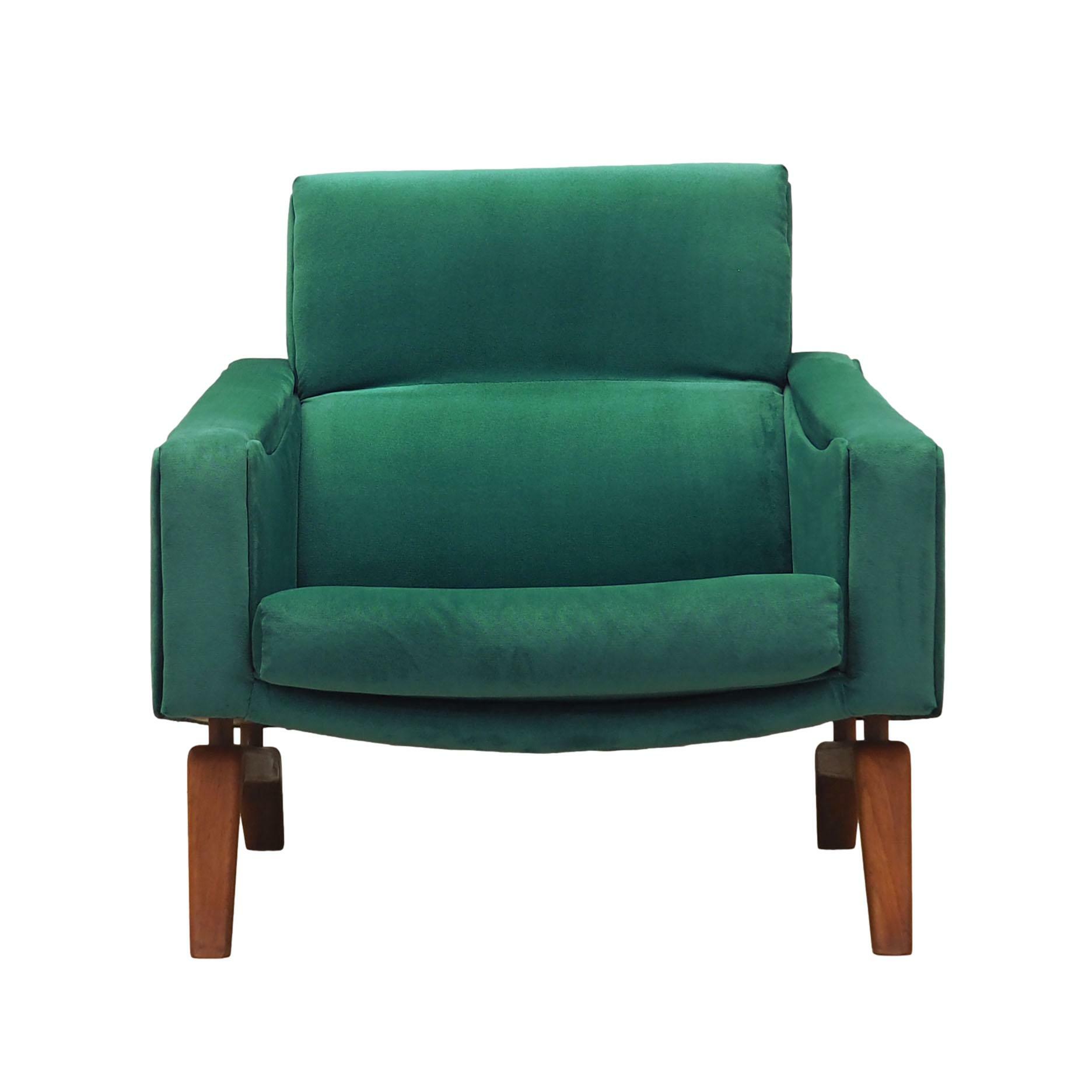 Vintage armchair velvet wood dark green 1970s 0