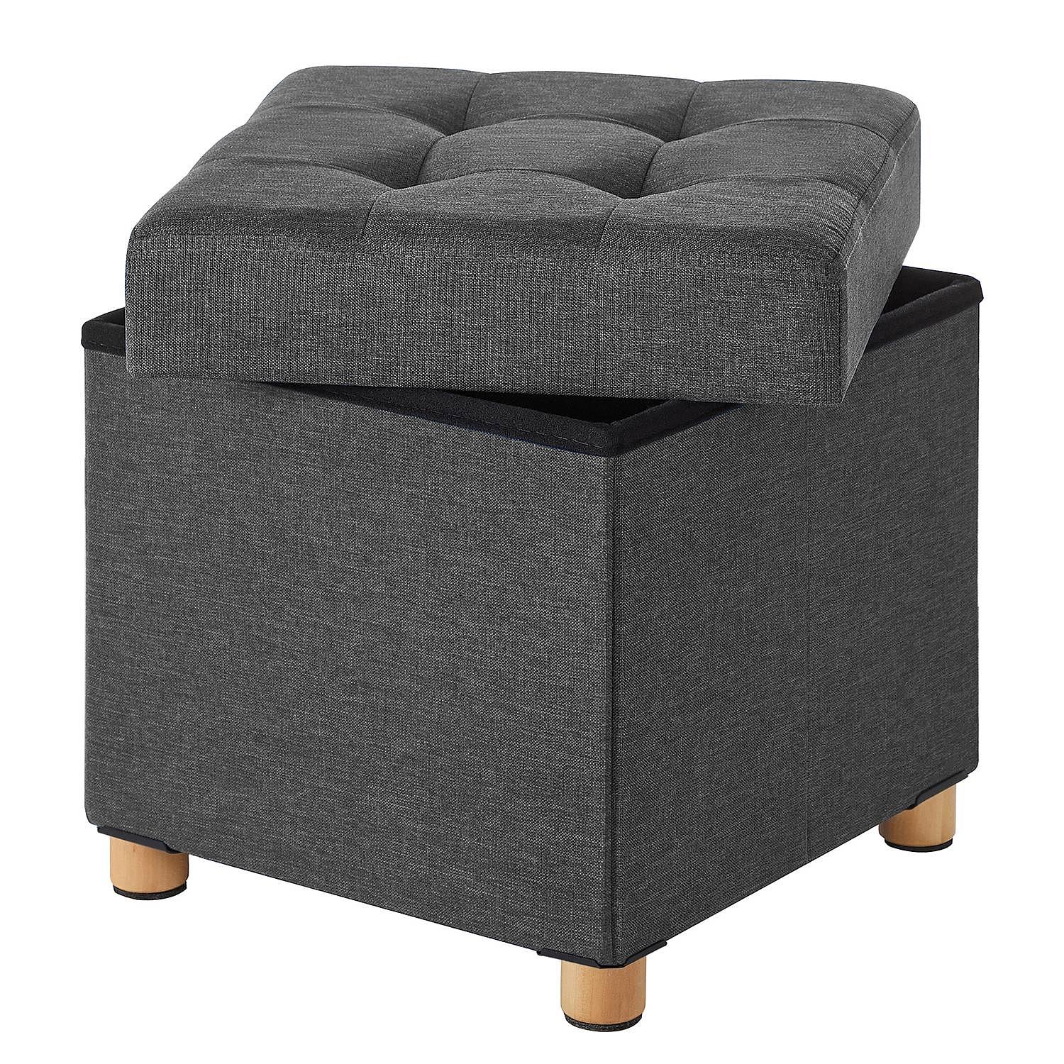 Upholstered Ottoman Oblava with Storage Space Woven Fabric Solid Birch Grey 4