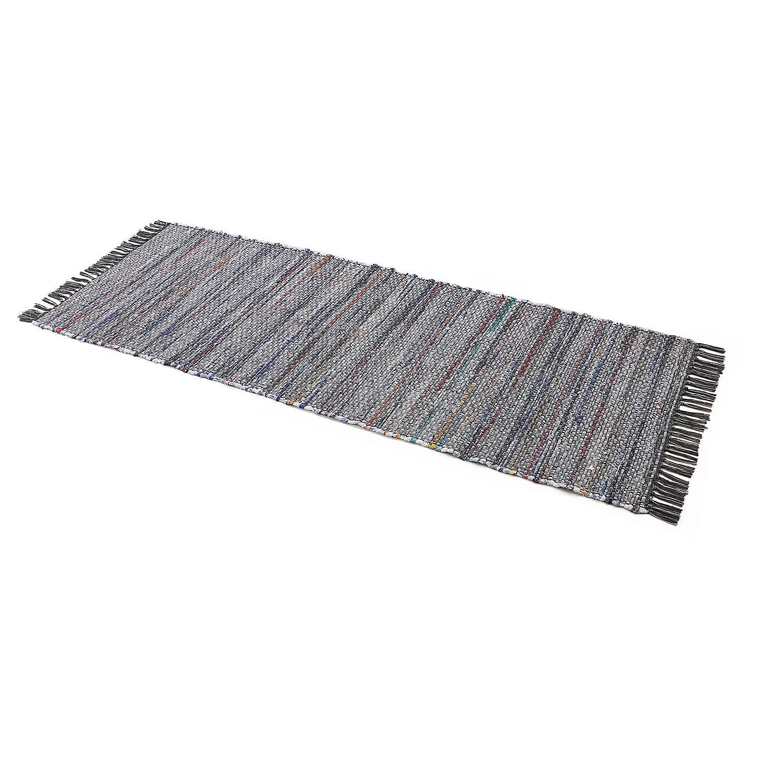 Kilim Chindi Läufer Baumwolle Polyester Grau 75 x 240 cm 2